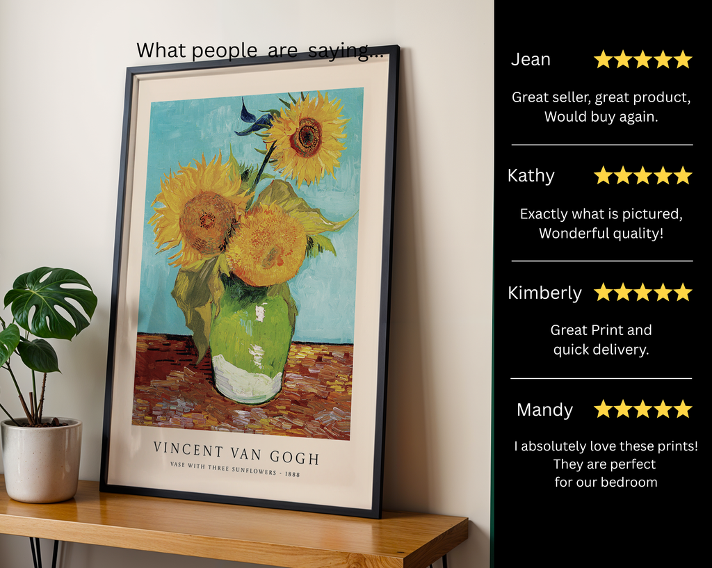 Vase with Three Sunflowers (1888) – Vincent van Gogh Art Print