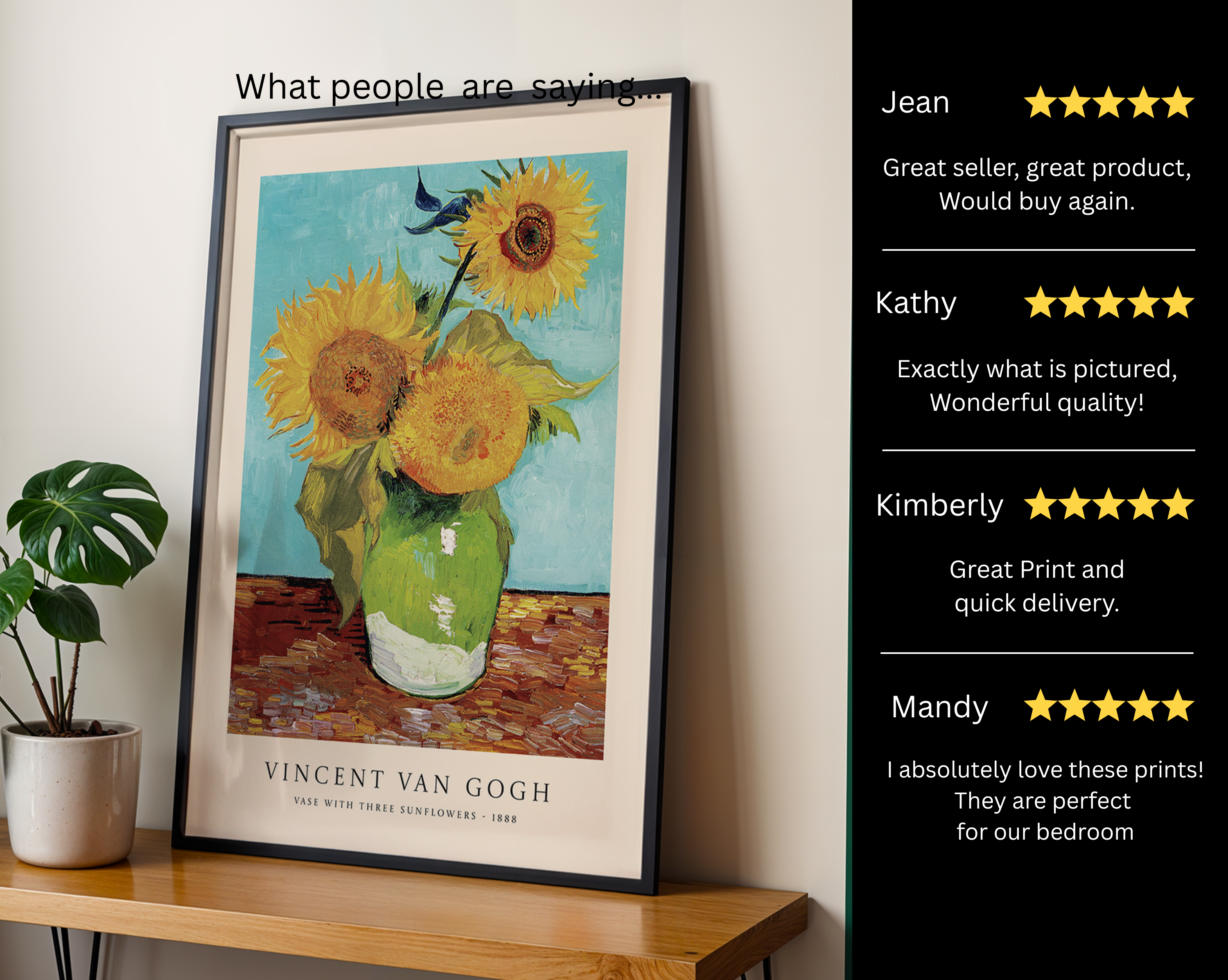 Vase with Three Sunflowers (1888) – Vincent van Gogh Art Print