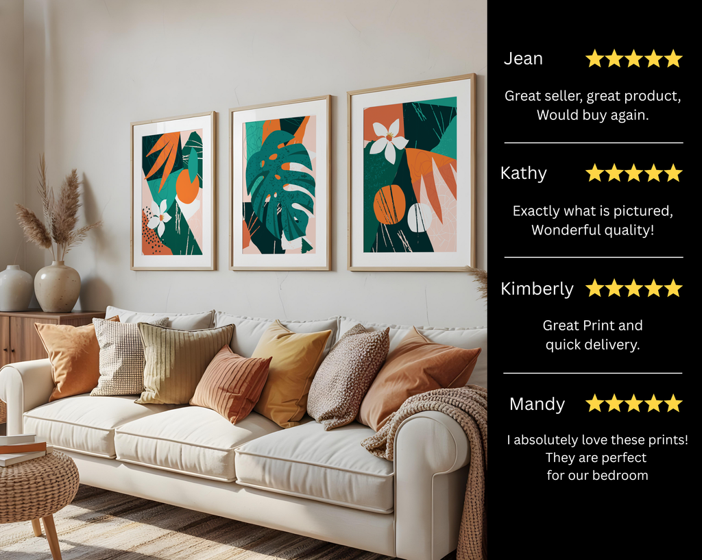 TROPICAL ABSTRACT BOTANICAL WALL ART SET – MODERN GREEN & TERRACOTTA