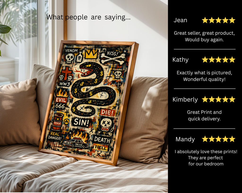 Venom & Sin – Basquiat Inspired Neo-Expressionist Snake Graffiti Wall Art