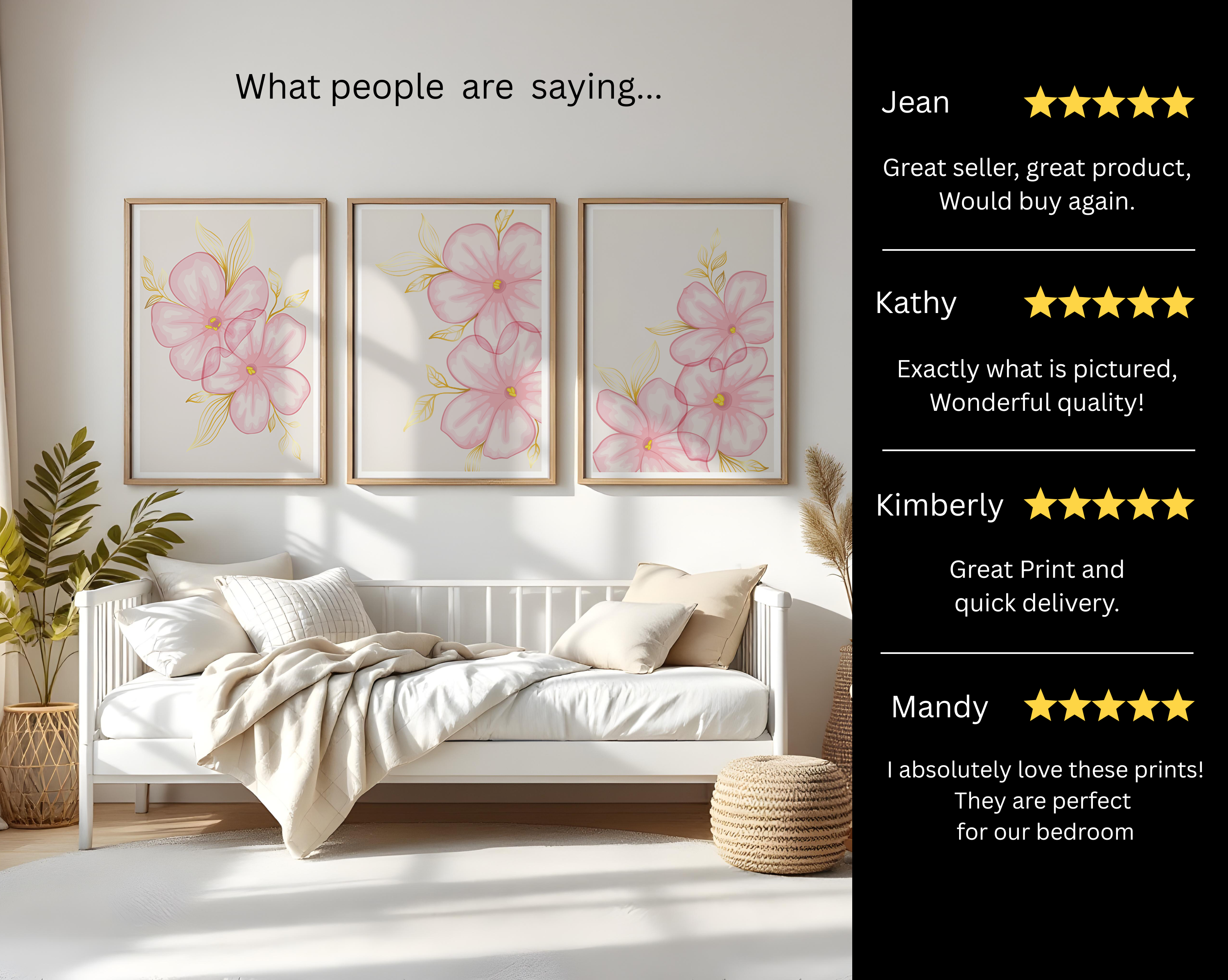 BLUSH PINK FLORAL WALL ART SET – MODERN BOTANICAL FLOWER PRINTS