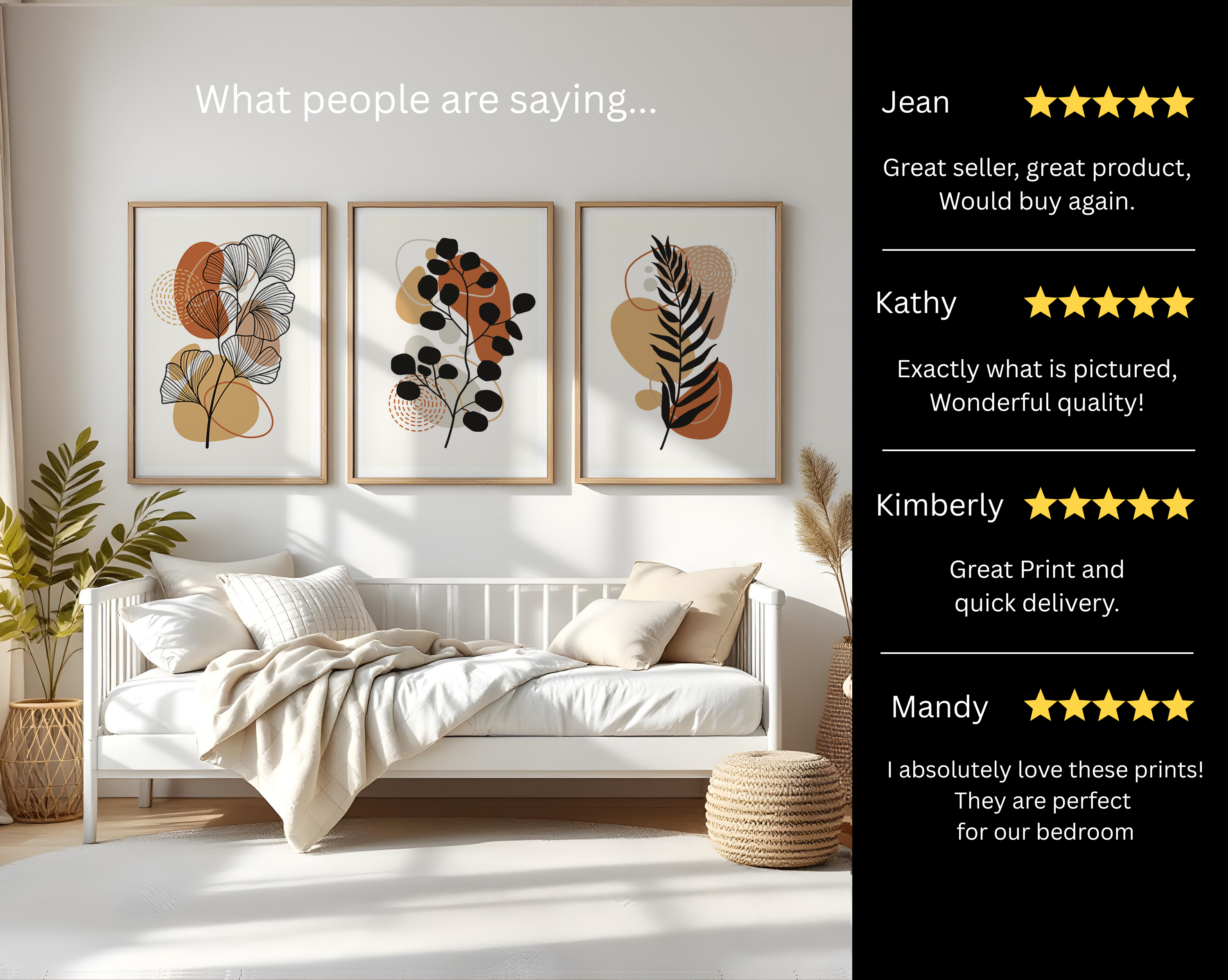 TERRACOTTA BOHO BOTANICAL WALL ART SET – ABSTRACT MID CENTURY
