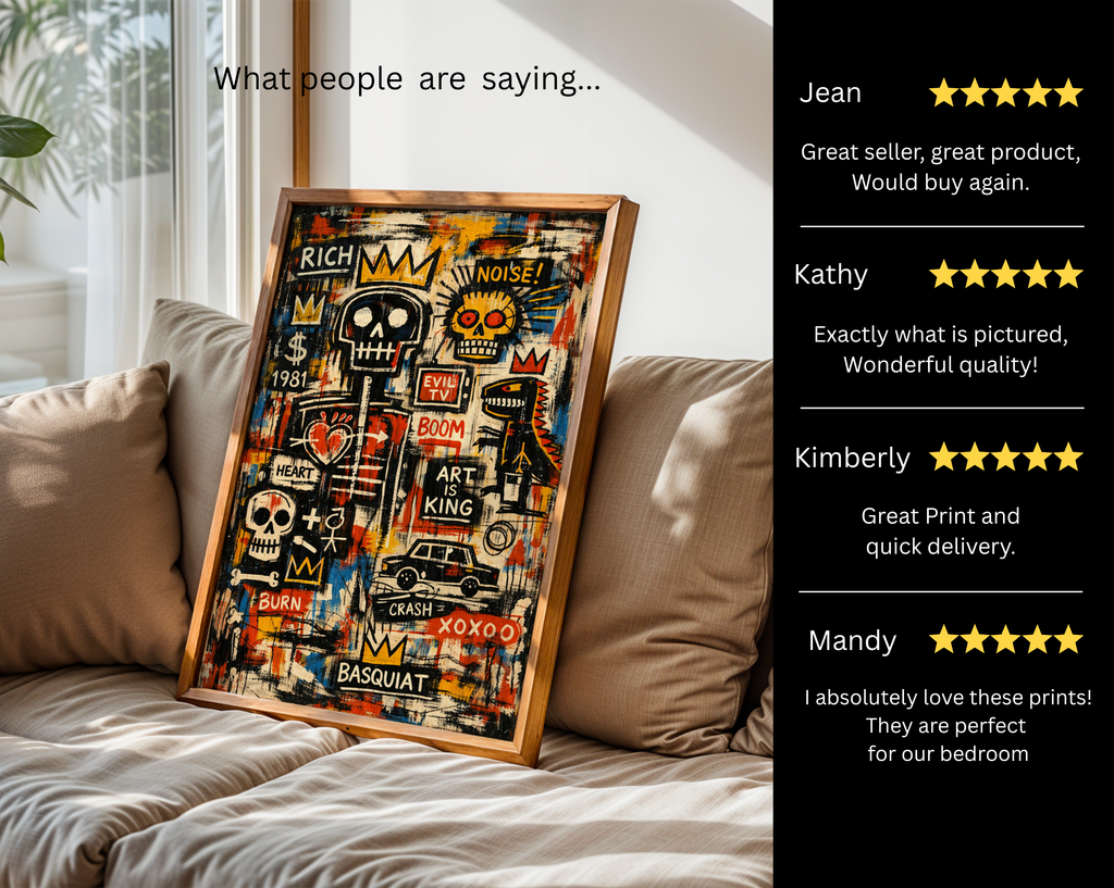 Basquiat Inspired Art Is King – Urban Skull Graffiti Wall Art