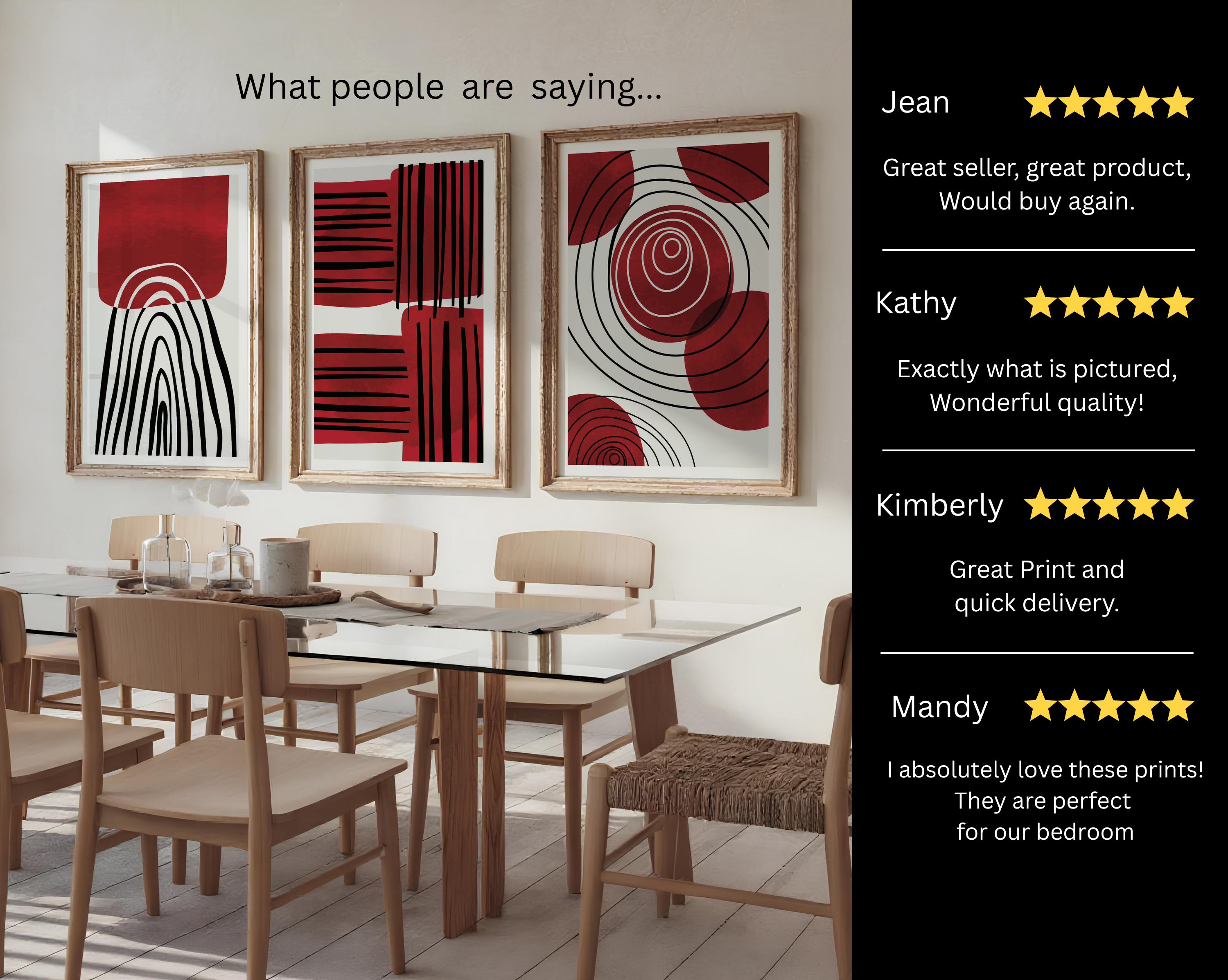 RED & BLACK ABSTRACT WALL ART SET – MODERN GEOMETRIC MINIMALIST