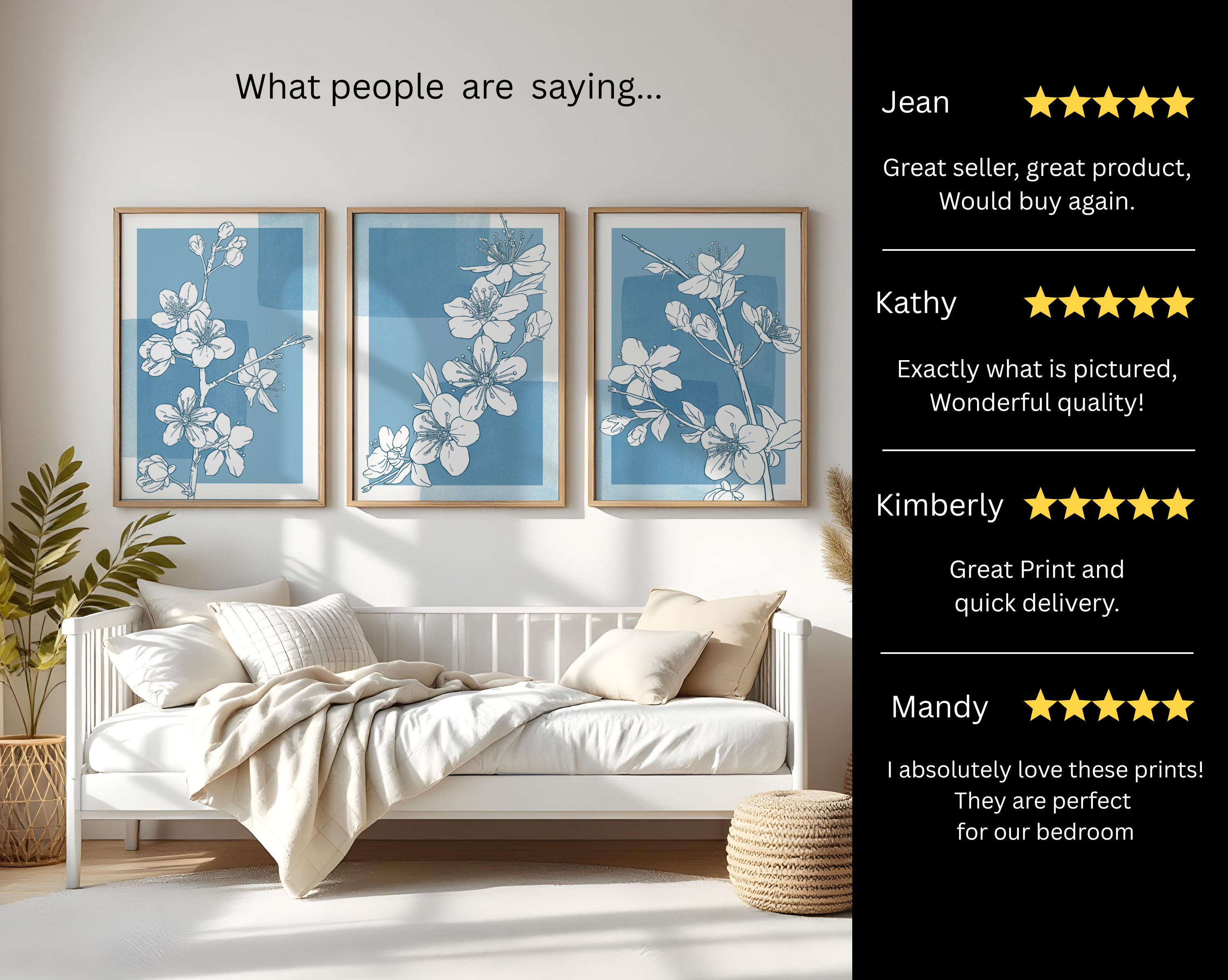 BLUE FLORAL WALL ART SET – MINIMALIST BOTANICAL LINE DRAWING PRINTS