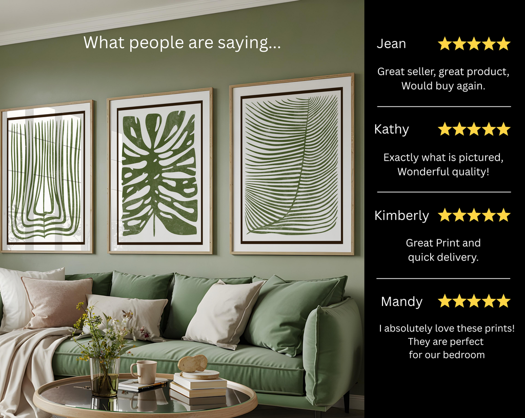 GREEN BOTANICAL BOHO WALL ART SET – TROPICAL LEAF MINIMALIST PRINTS