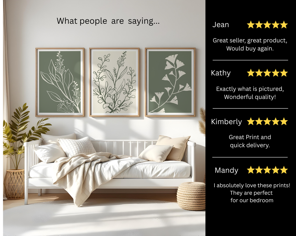 SAGE GREEN BOTANICAL WALL ART SET – MINIMALIST FLORAL LINE PRINTS