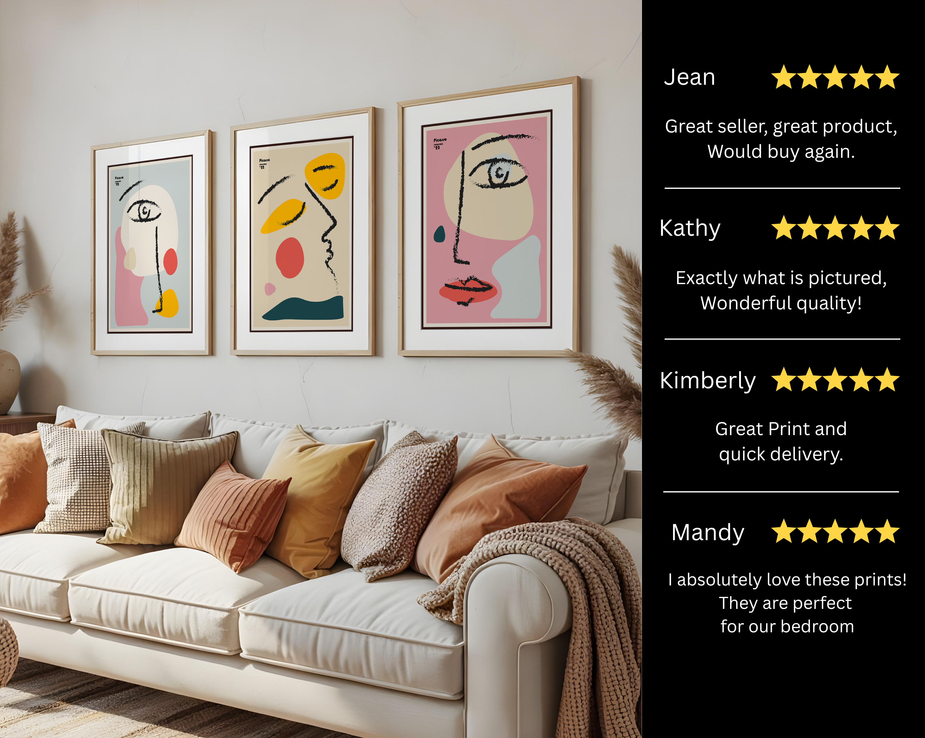 ABSTRACT LINE FACE WALL ART SET – MODERN PICASSO INSPIRED