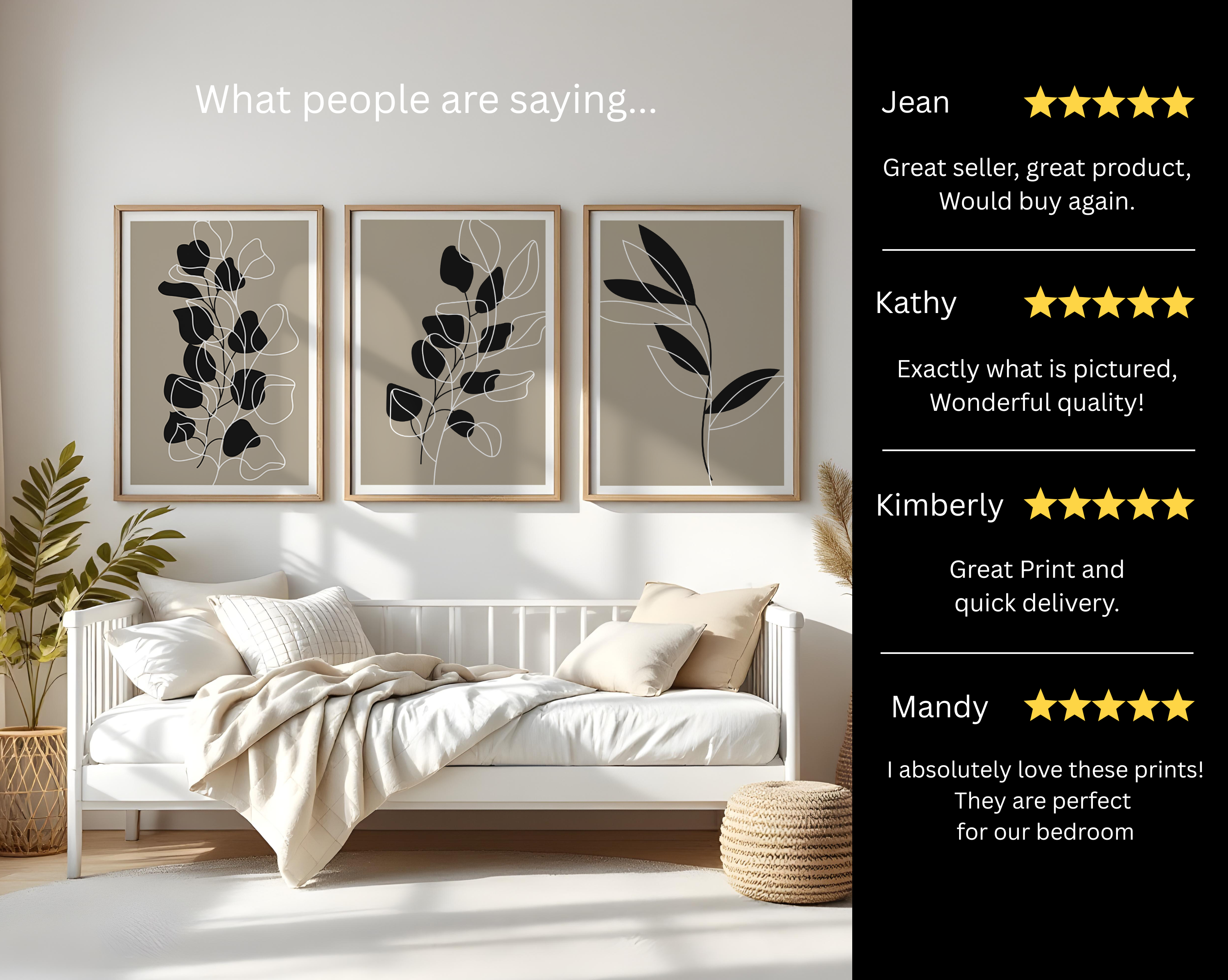 NEUTRAL BOTANICAL BOHO PRINT SET – MINIMALIST BLACK & BEIGE WALL ART
