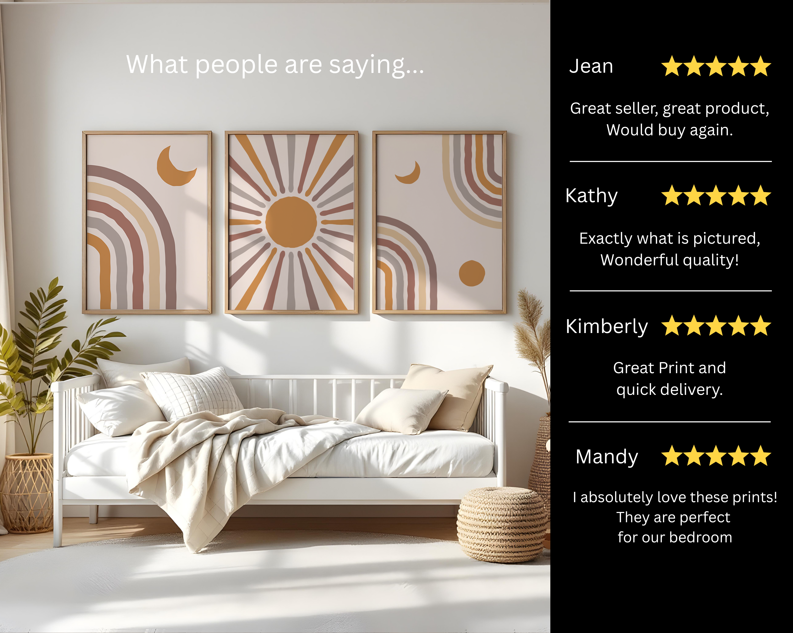 BOHO RAINBOW SUNBURST WALL ART SET – NEUTRAL TERRACOTTA CELESTIAL PRINTS
