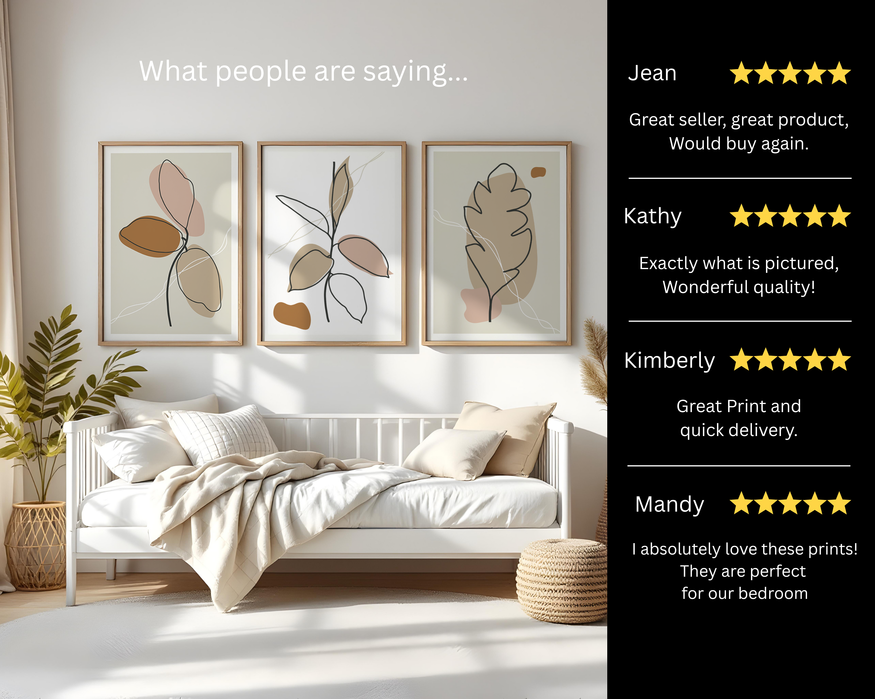 NEUTRAL BOHO LINE ART BOTANICAL WALL ART SET – MINIMAL ABSTRACT LEAF