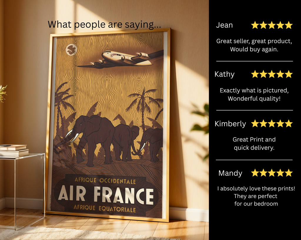 AFRICA TRAVEL POSTER – AIR FRANCE VINTAGE AIRLINE WALL ART