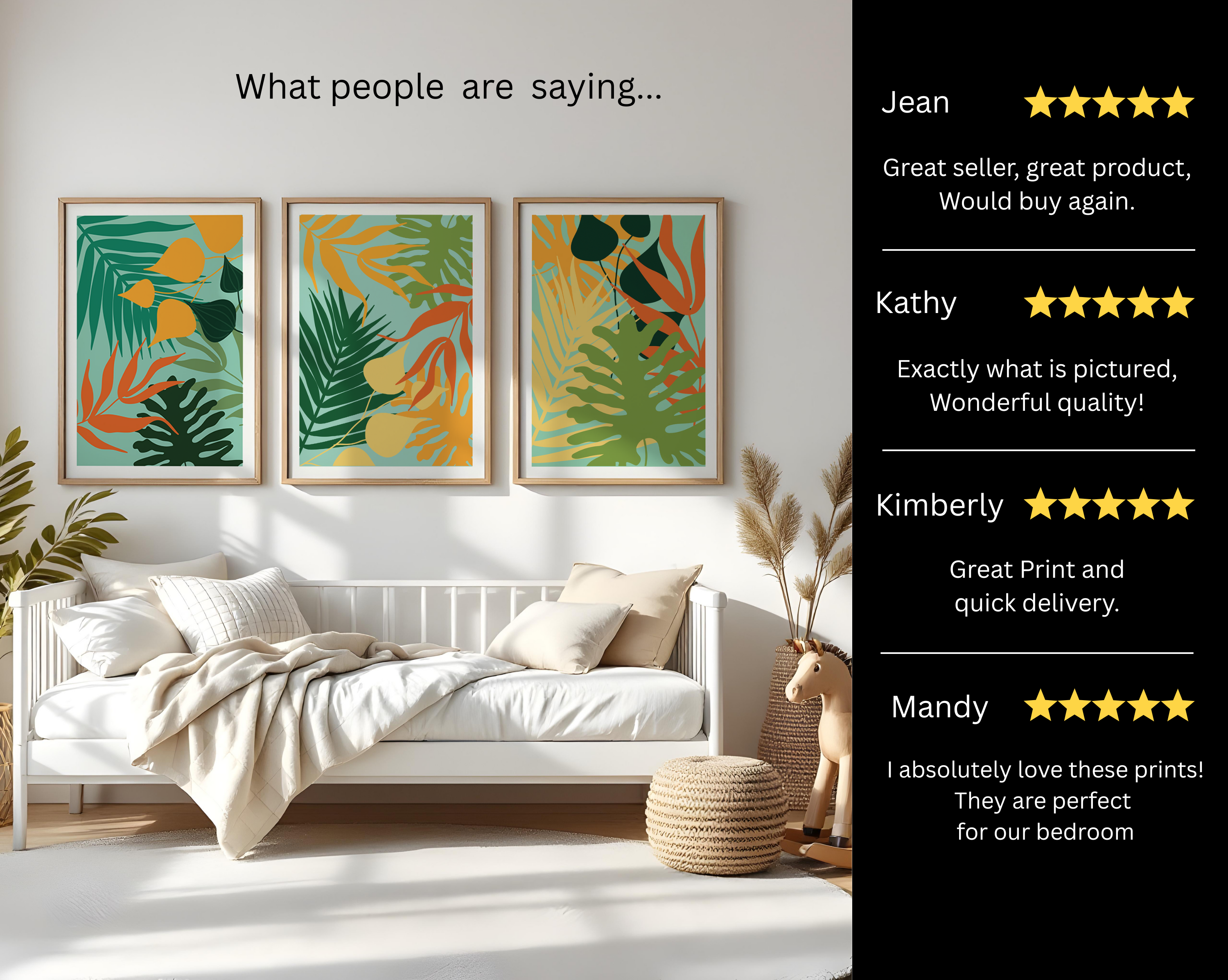 TROPICAL BOTANICAL WALL ART SET – MODERN FLORAL LEAF PRINTS