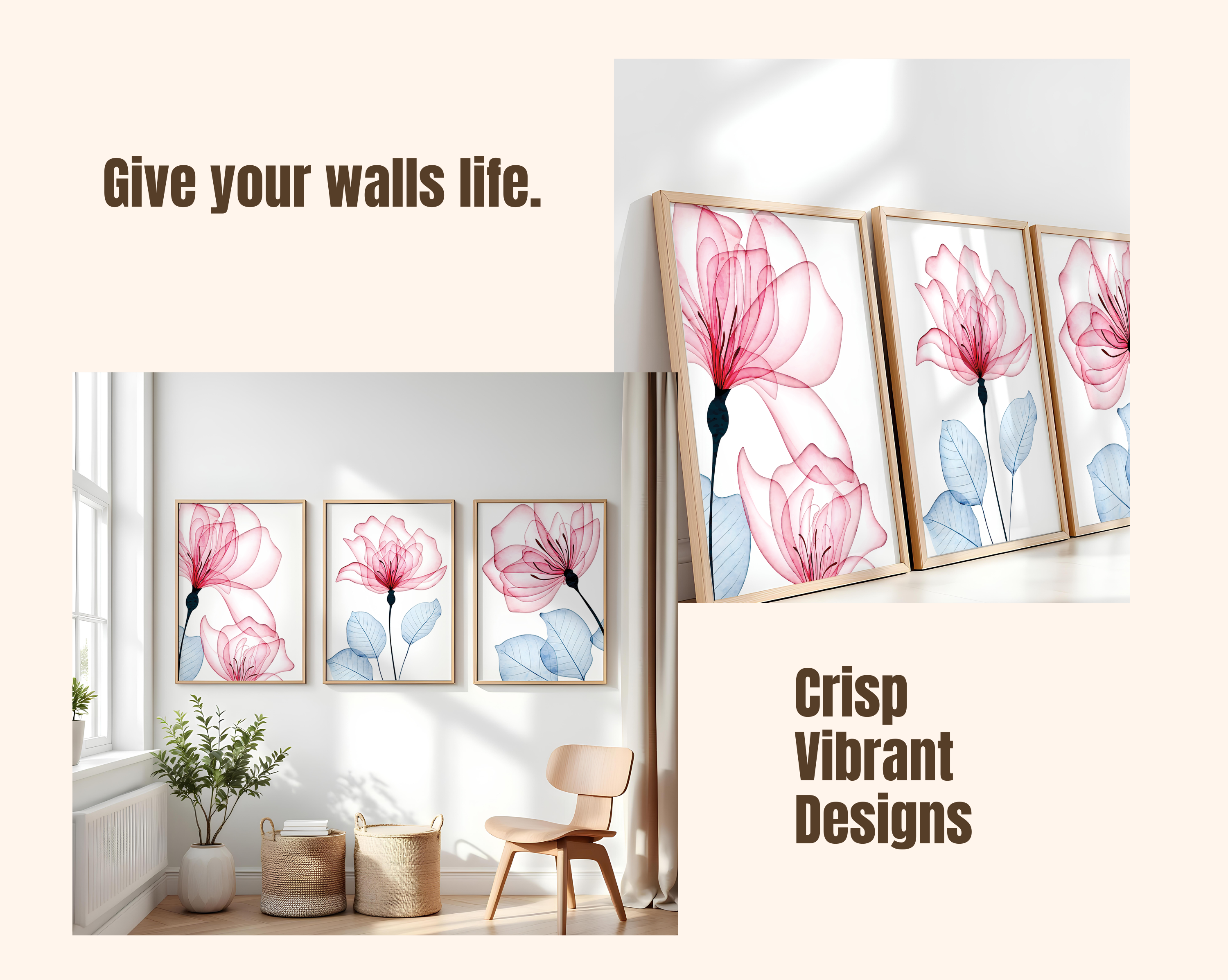 PINK FLORAL WALL ART SET – MODERN BOTANICAL BLOOM PRINTS