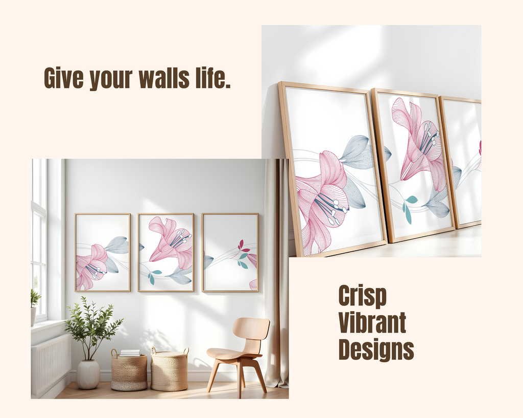 PINK & BLUE FLORAL LINE WALL ART SET – MODERN BOTANICAL