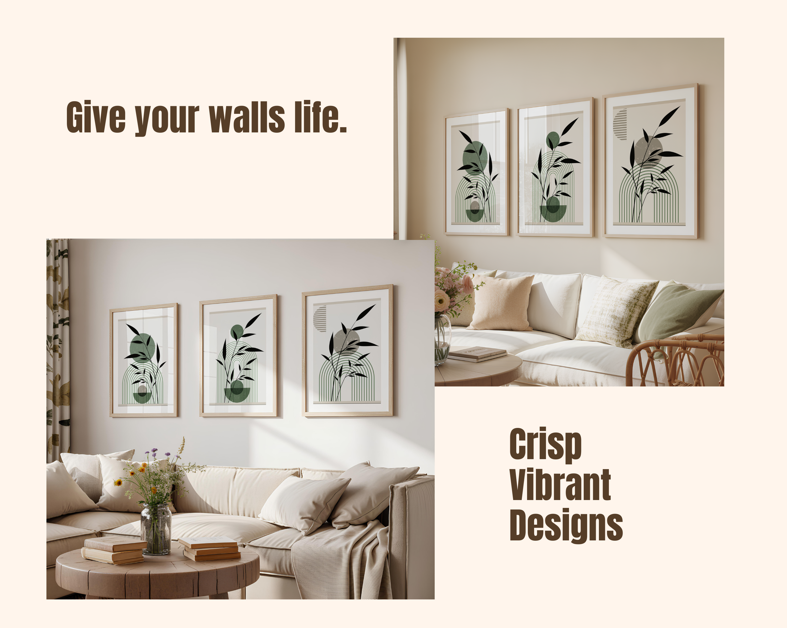 SAGE GREEN BOHO BOTANICAL WALL ART SET – MINIMALIST ARCH ABSTRACT