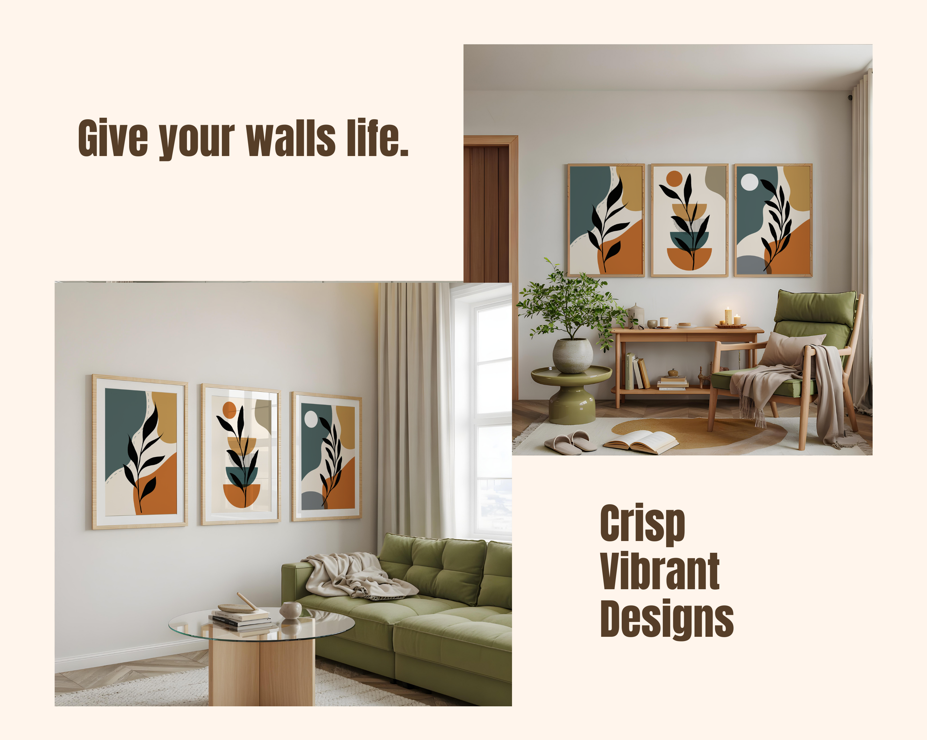 MODERN BOHO BOTANICAL WALL ART SET – EARTH TONE ABSTRACT LEAF PRINTS