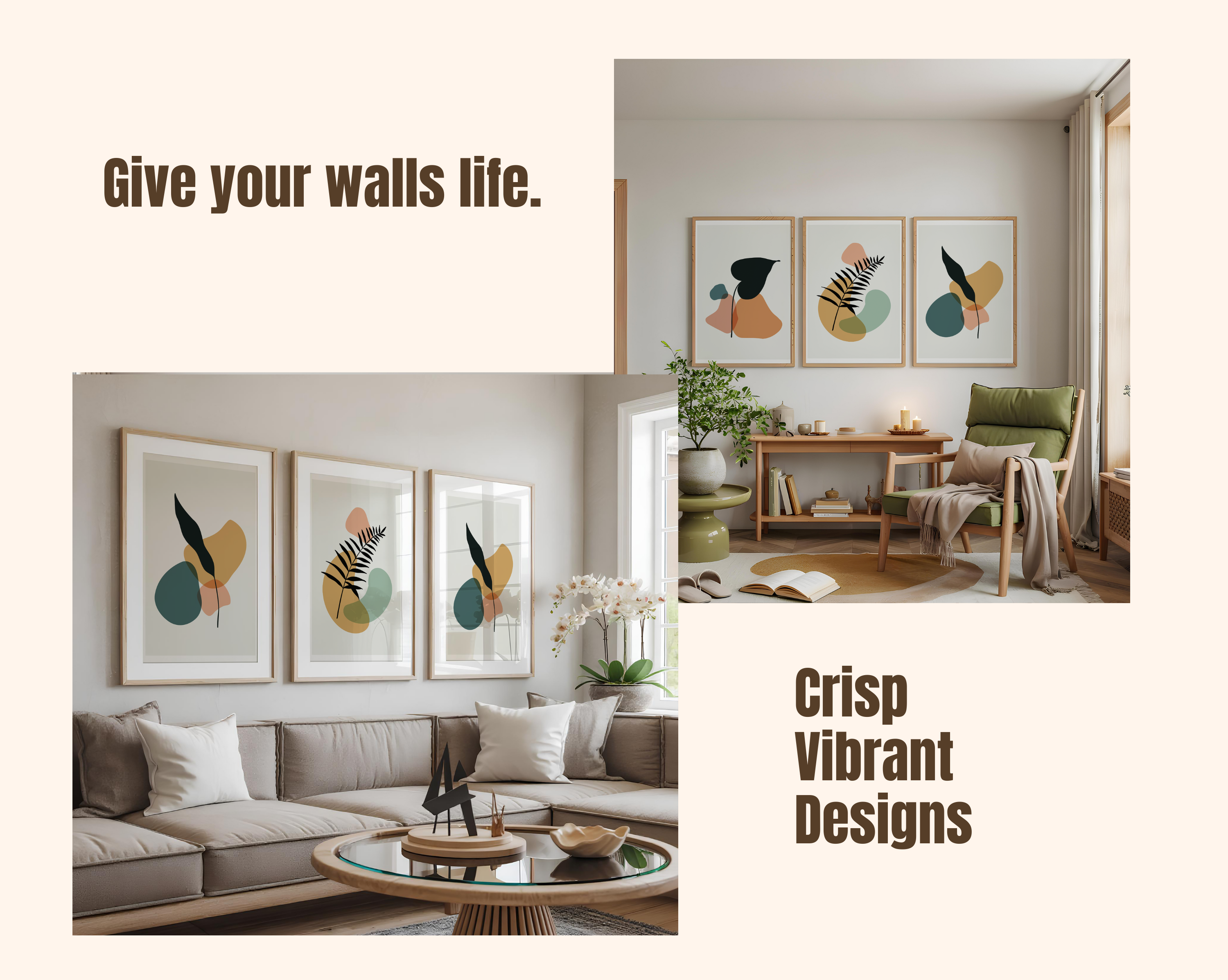 MID-CENTURY BOHO BOTANICAL WALL ART SET – ABSTRACT EARTH TONE