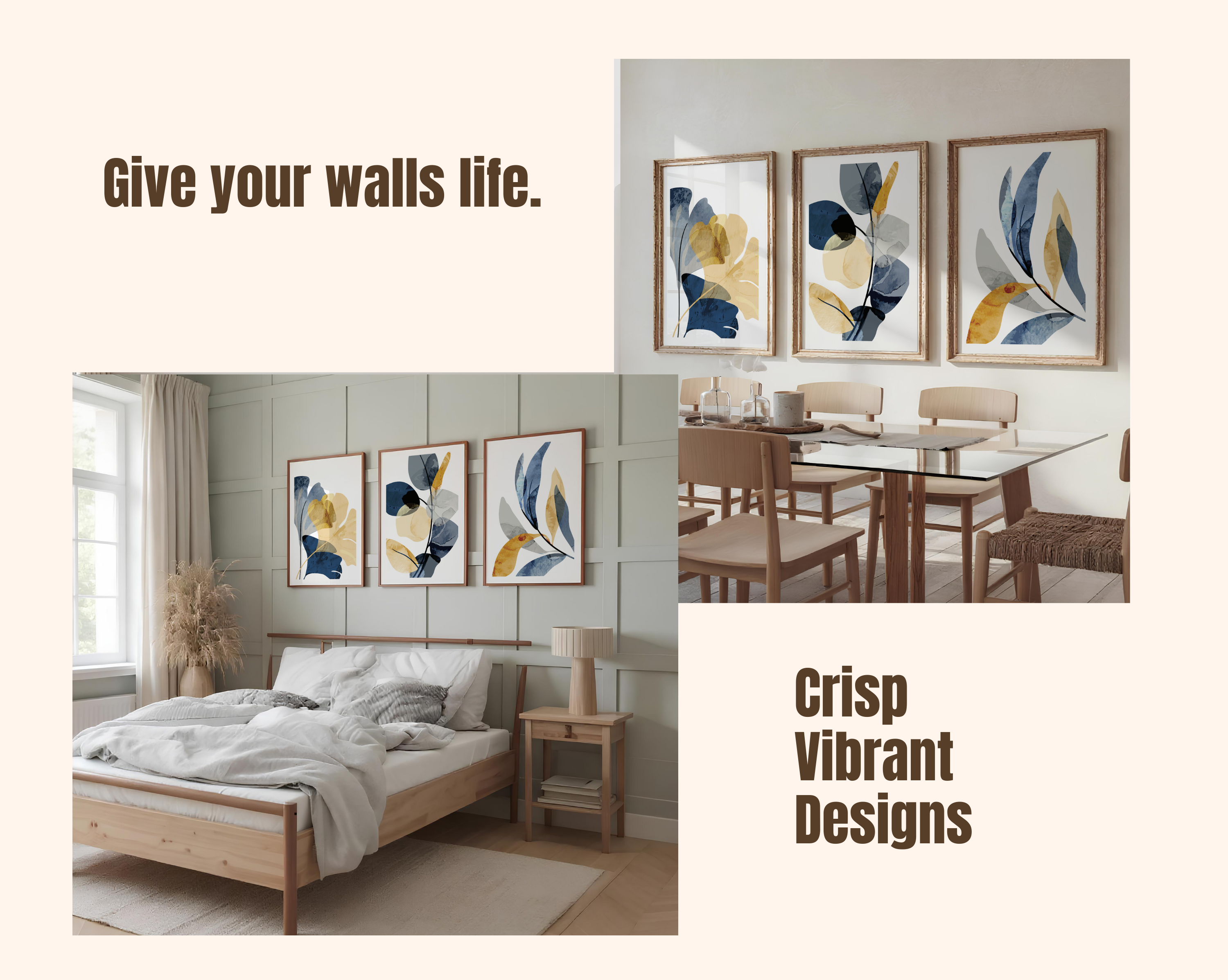 MODERN BLUE & OCHRE BOTANICAL WALL ART SET – ABSTRACT FLORAL PRINTS