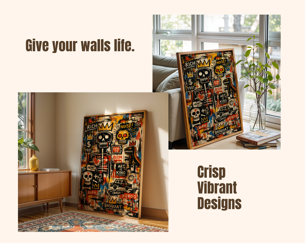 Basquiat Inspired Art Is King – Urban Skull Graffiti Wall Art