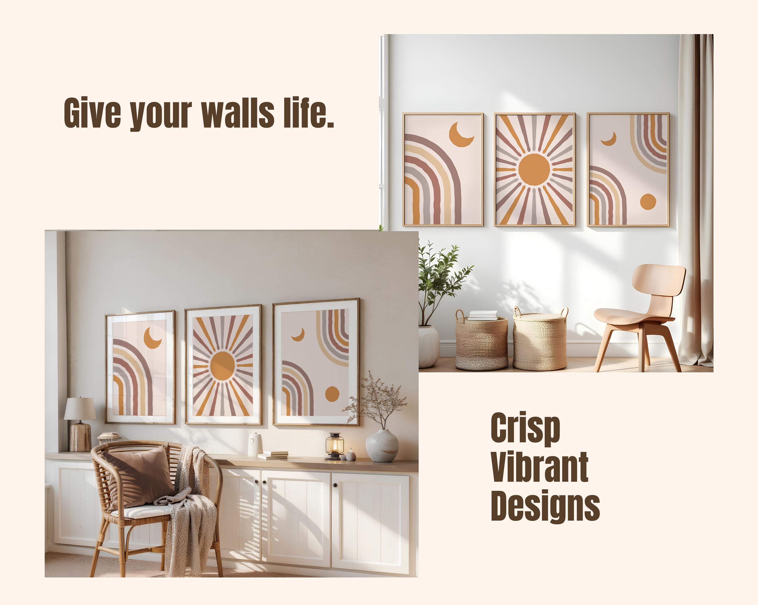 BOHO RAINBOW SUNBURST WALL ART SET – NEUTRAL TERRACOTTA CELESTIAL PRINTS