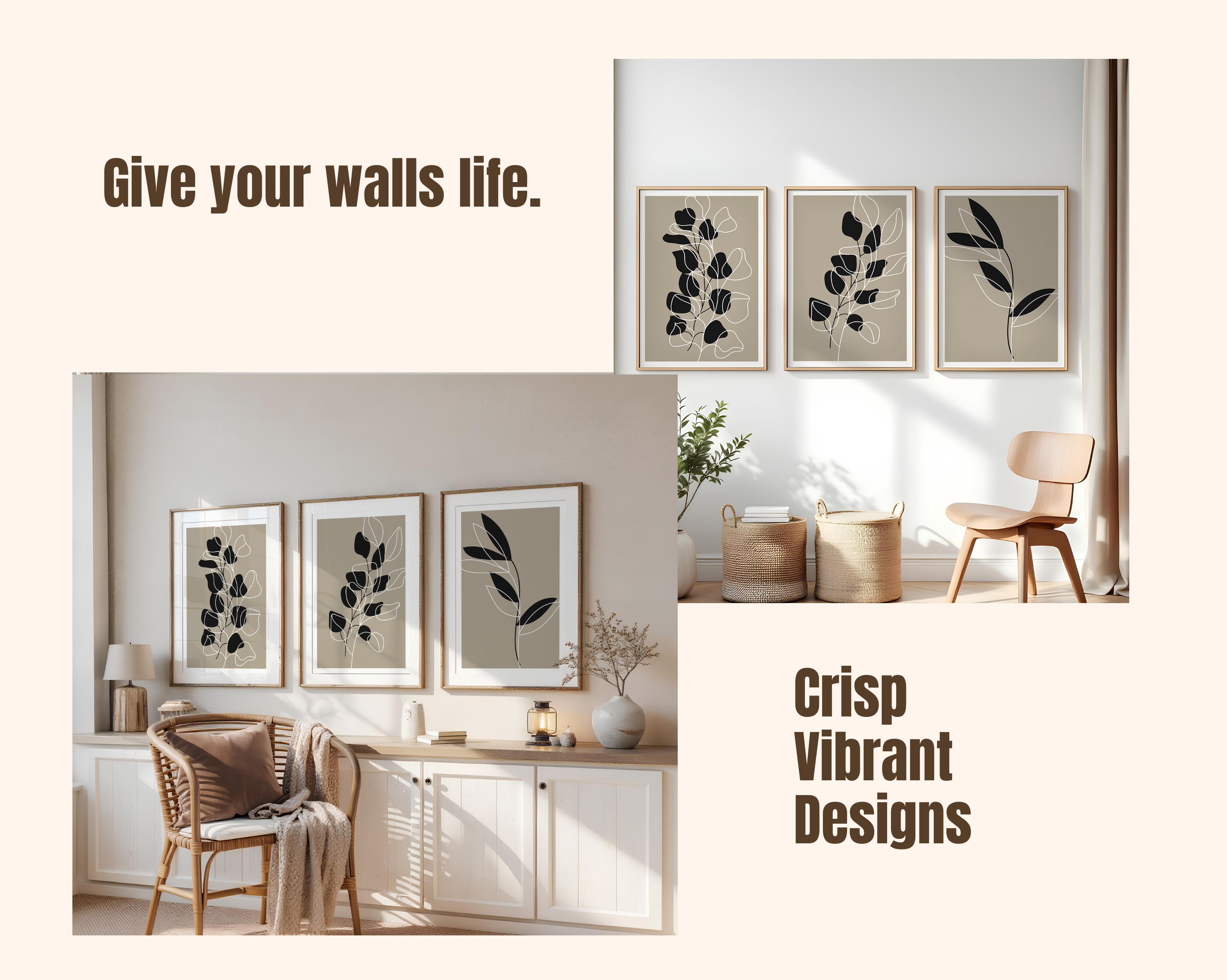 NEUTRAL BOTANICAL BOHO PRINT SET – MINIMALIST BLACK & BEIGE WALL ART