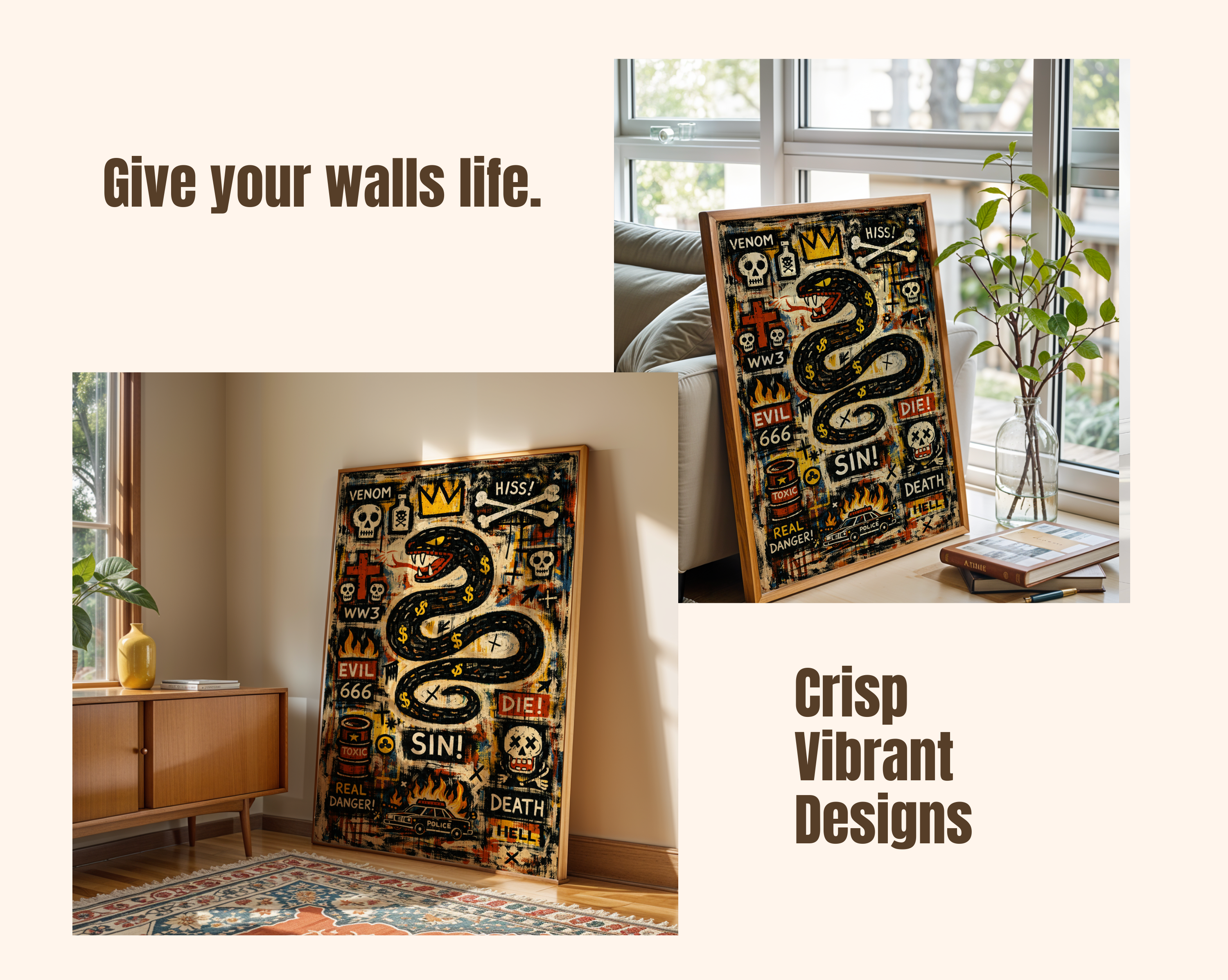 Venom & Sin – Basquiat Inspired Neo-Expressionist Snake Graffiti Wall Art