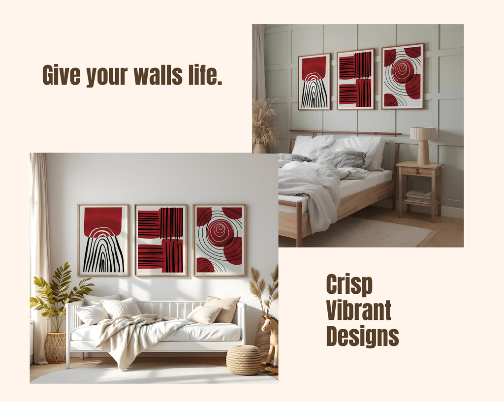 RED & BLACK ABSTRACT WALL ART SET – MODERN GEOMETRIC MINIMALIST