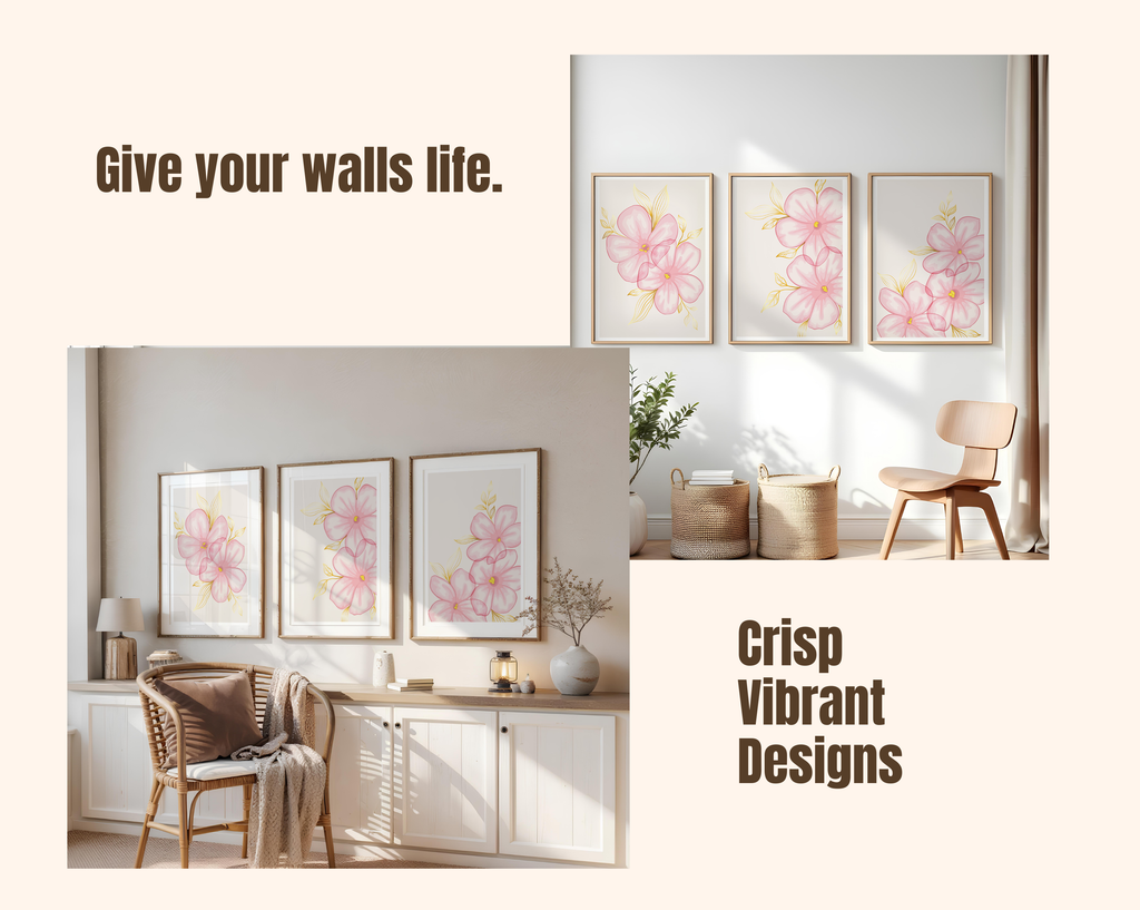 BLUSH PINK FLORAL WALL ART SET – MODERN BOTANICAL FLOWER PRINTS