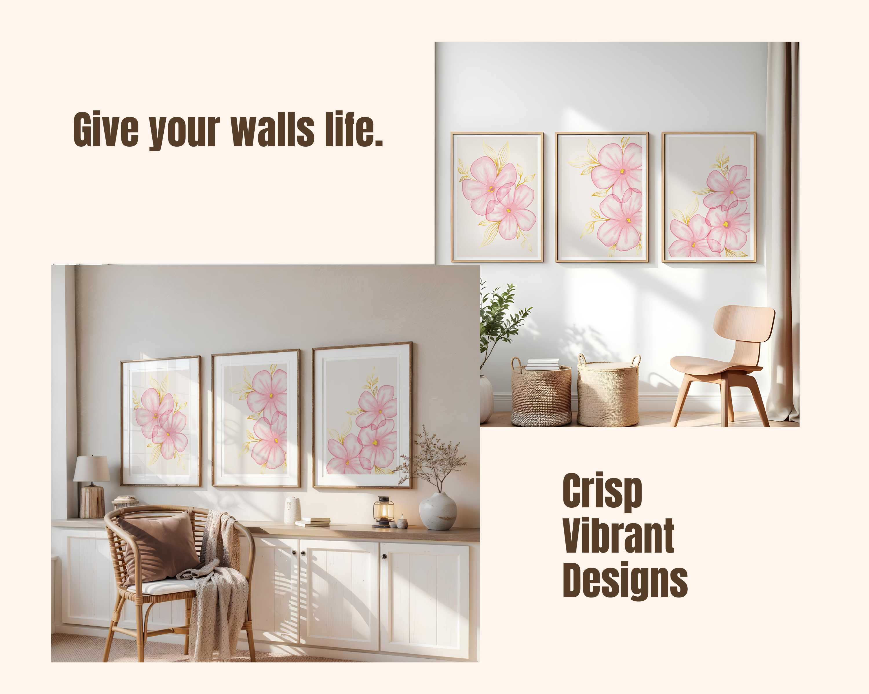 BLUSH PINK FLORAL WALL ART SET – MODERN BOTANICAL FLOWER PRINTS