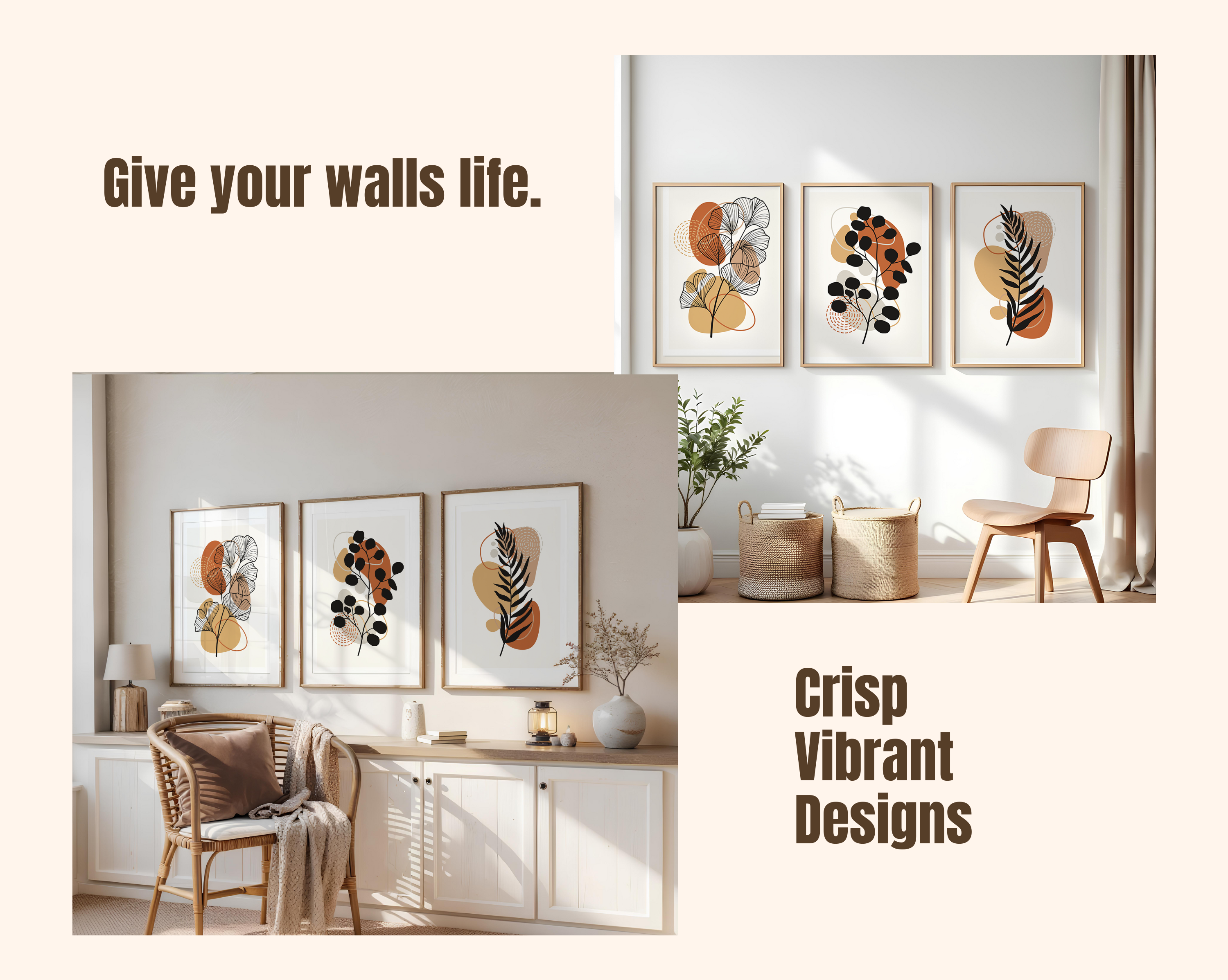 TERRACOTTA BOHO BOTANICAL WALL ART SET – ABSTRACT MID CENTURY