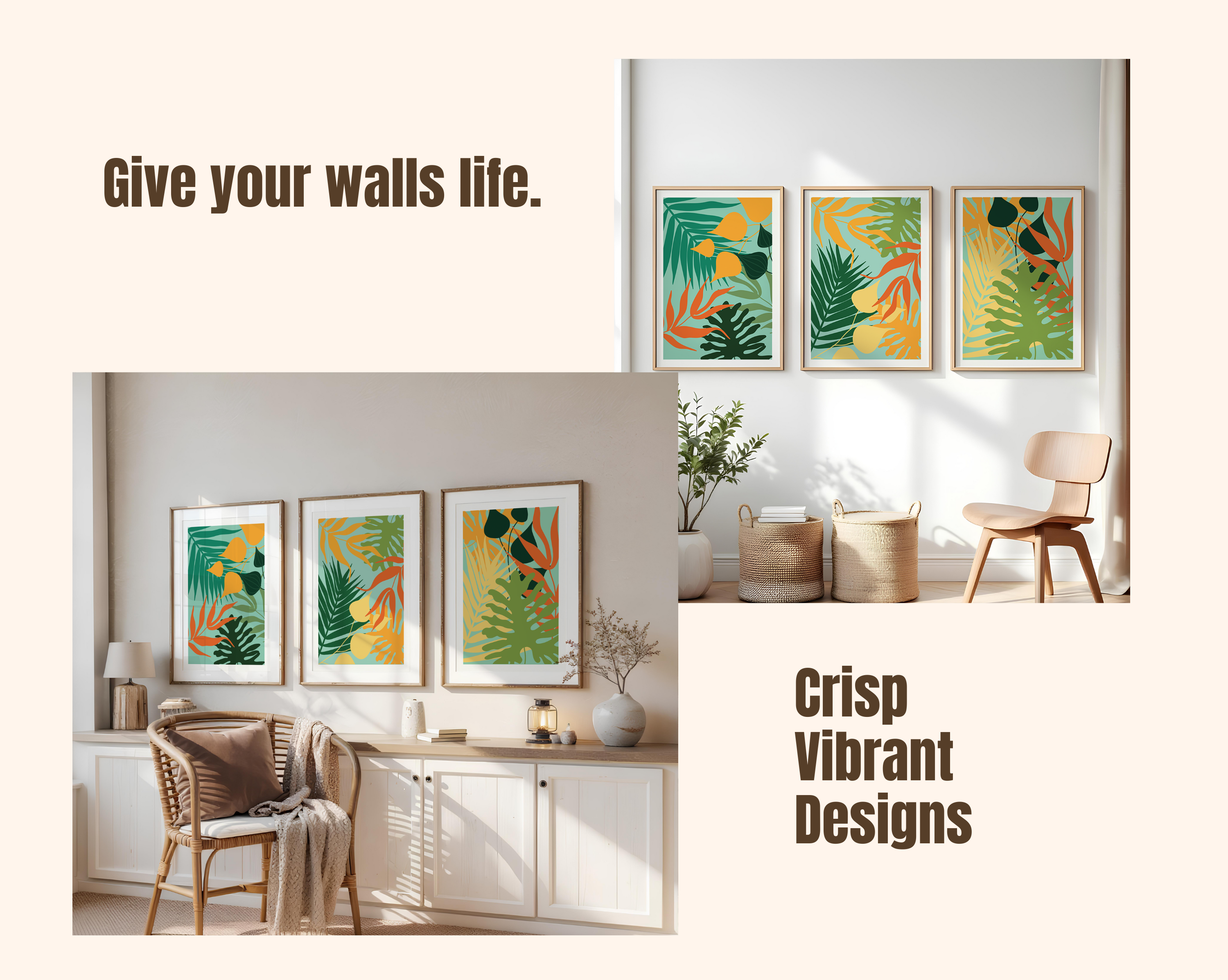 TROPICAL BOTANICAL WALL ART SET – MODERN FLORAL LEAF PRINTS