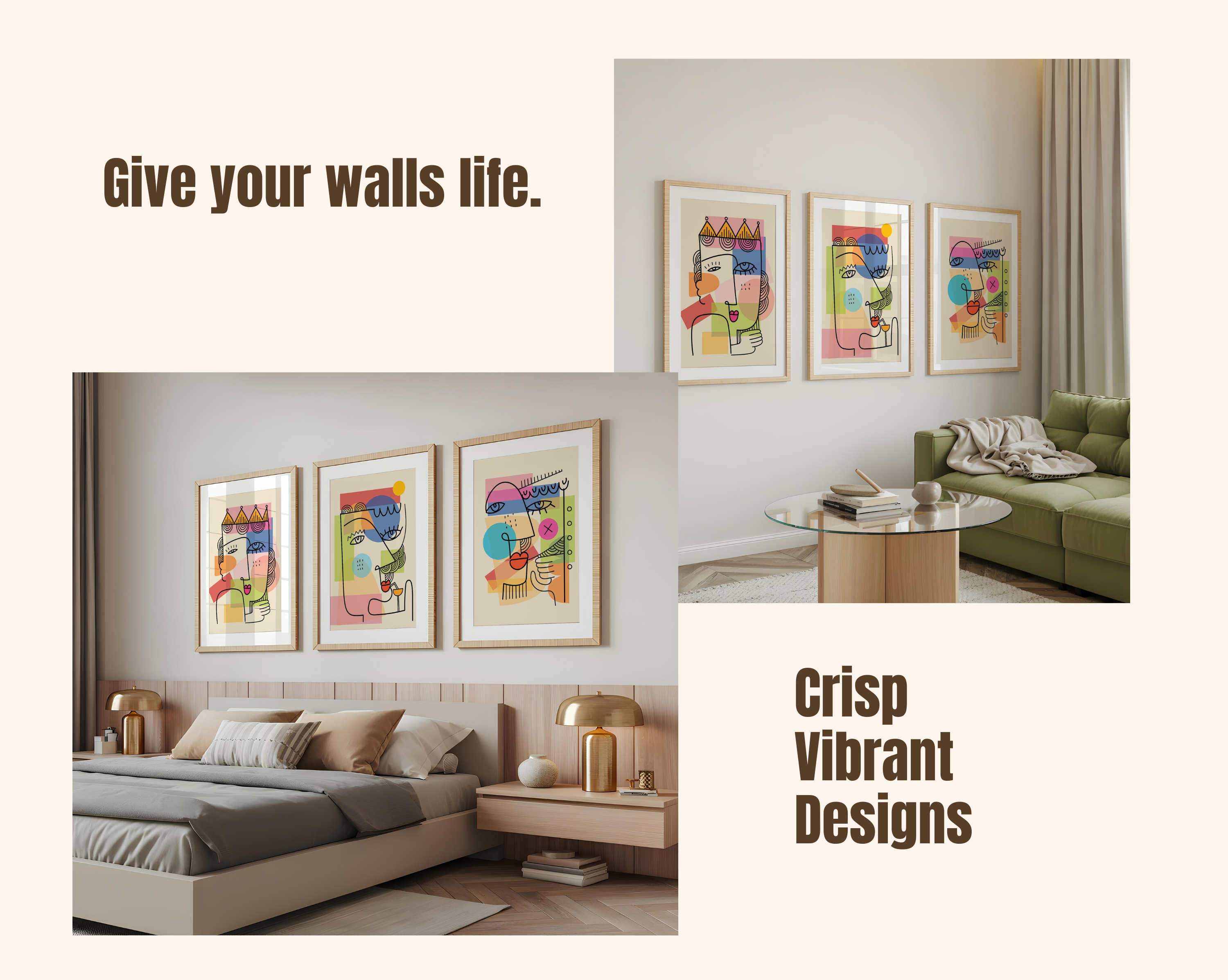 ABSTRACT LINE FACE WALL ART SET – MODERN COLOR BLOCK PORTRAIT PRINTS