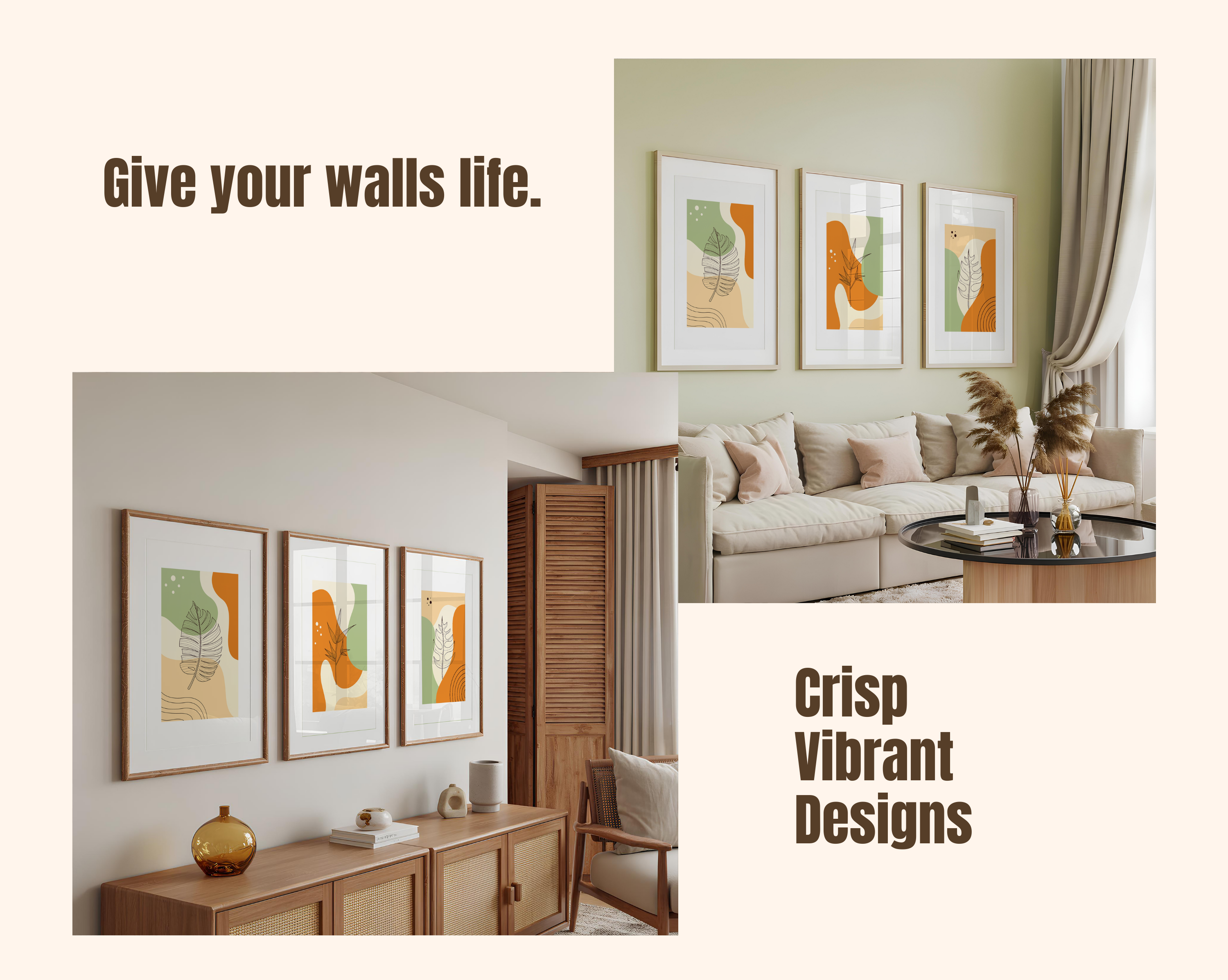 MODERN BOHO ABSTRACT LEAF WALL ART SET – SAGE GREEN & TERRACOTTA BOTANICAL PRINTS