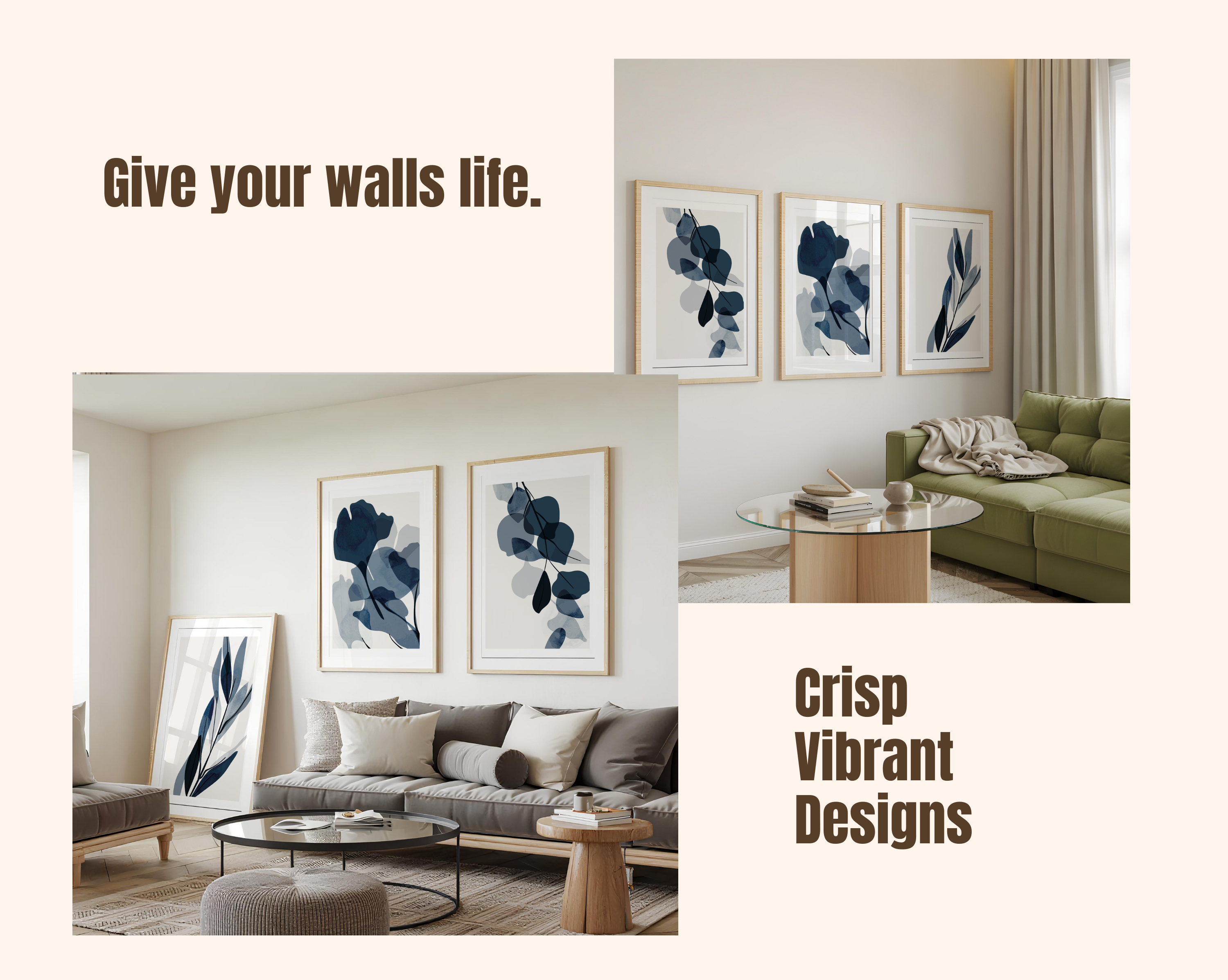 BLUE BOTANICAL ABSTRACT WALL ART SET – MODERN MINIMALIST FLORAL PRINTS