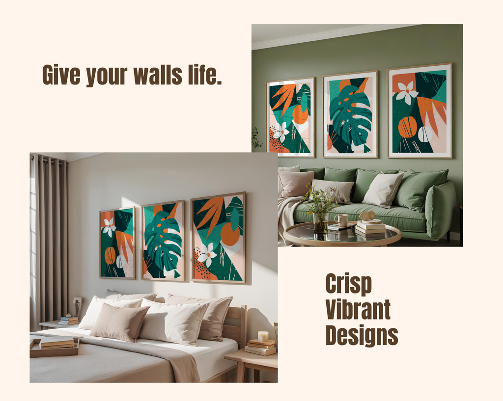 TROPICAL ABSTRACT BOTANICAL WALL ART SET – MODERN GREEN & TERRACOTTA