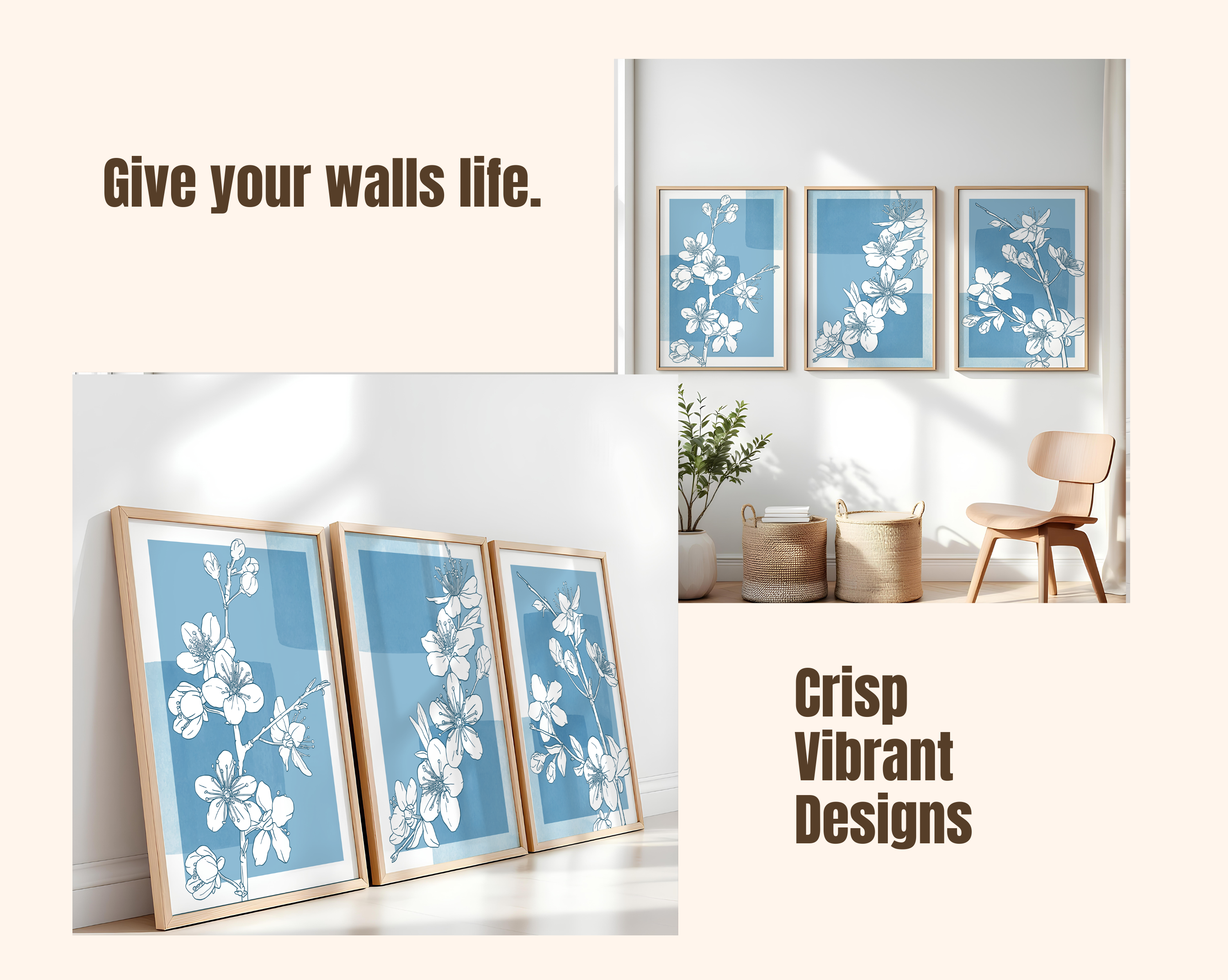 BLUE FLORAL WALL ART SET – MINIMALIST BOTANICAL LINE DRAWING PRINTS