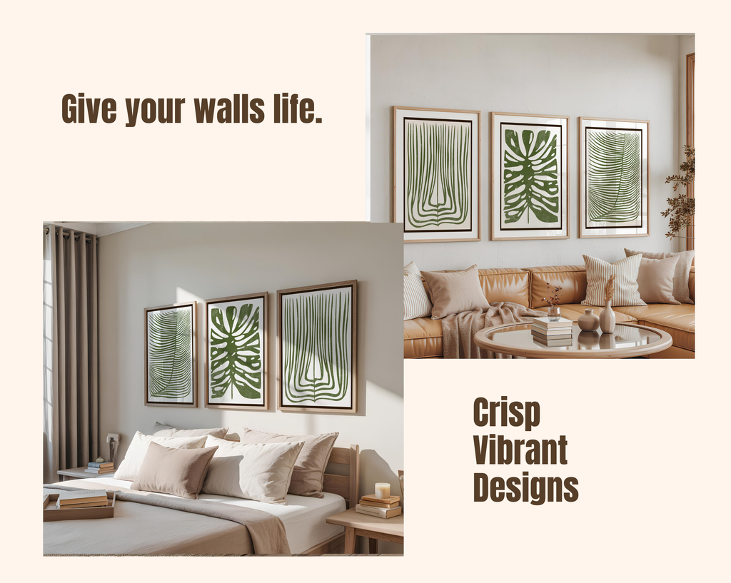 GREEN BOTANICAL BOHO WALL ART SET – TROPICAL LEAF MINIMALIST PRINTS