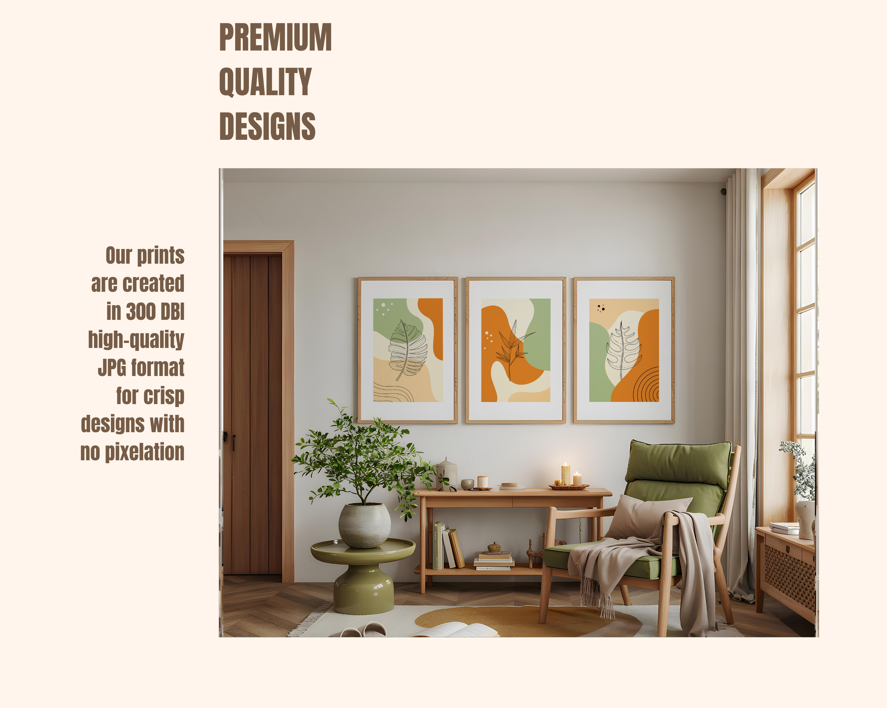 MODERN BOHO ABSTRACT LEAF WALL ART SET – SAGE GREEN & TERRACOTTA BOTANICAL PRINTS