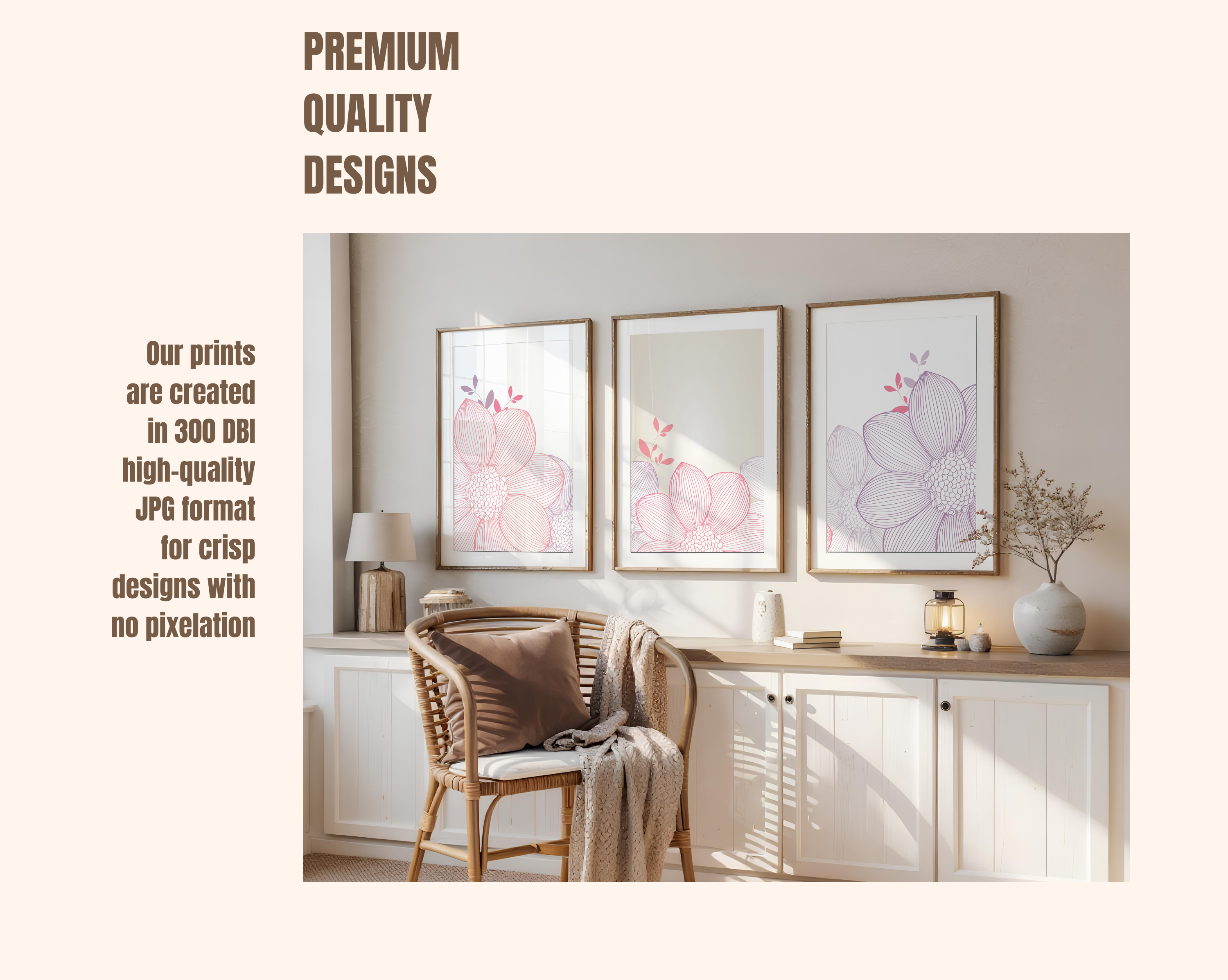 PINK & LILAC FLORAL LINE WALL ART SET – MODERN MINIMALIST FLOWER PRINTS