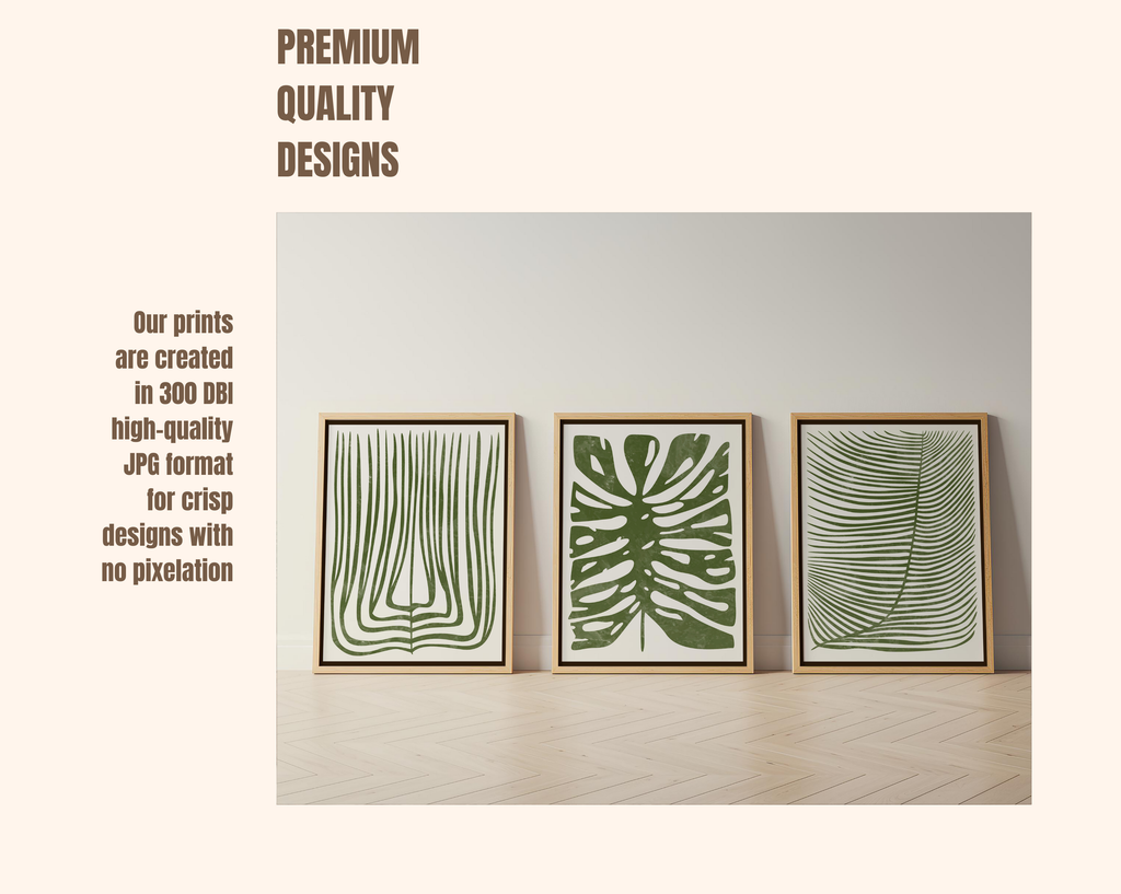 GREEN BOTANICAL BOHO WALL ART SET – TROPICAL LEAF MINIMALIST PRINTS