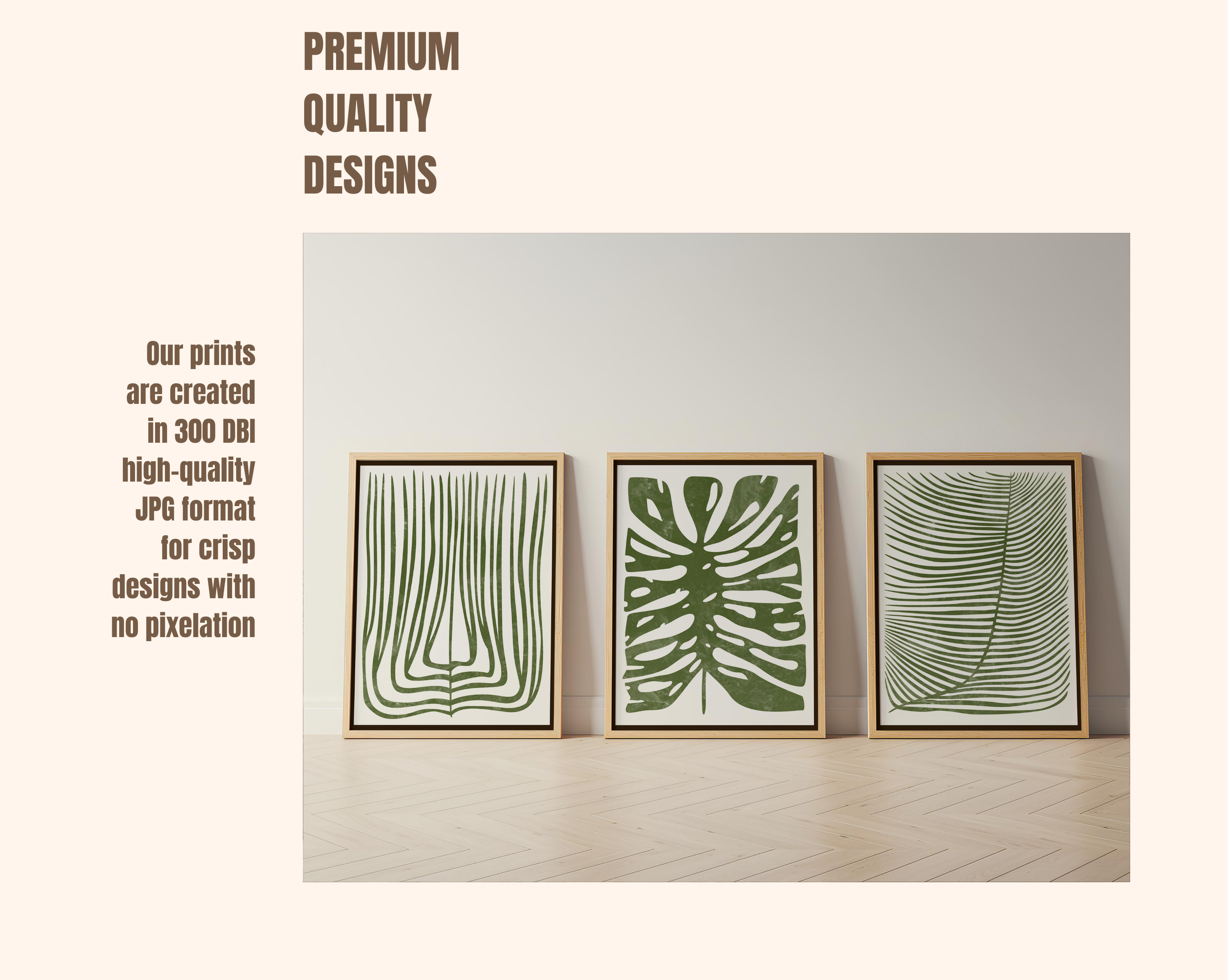 GREEN BOTANICAL BOHO WALL ART SET – TROPICAL LEAF MINIMALIST PRINTS