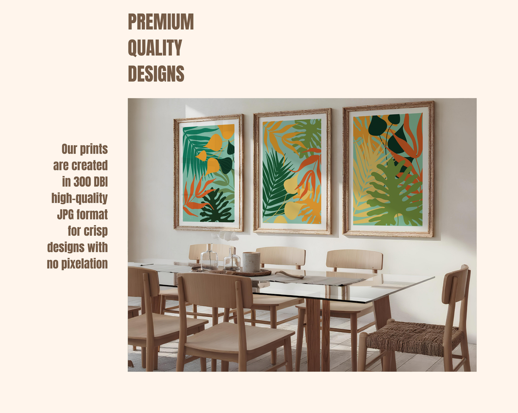 TROPICAL BOTANICAL WALL ART SET – MODERN FLORAL LEAF PRINTS