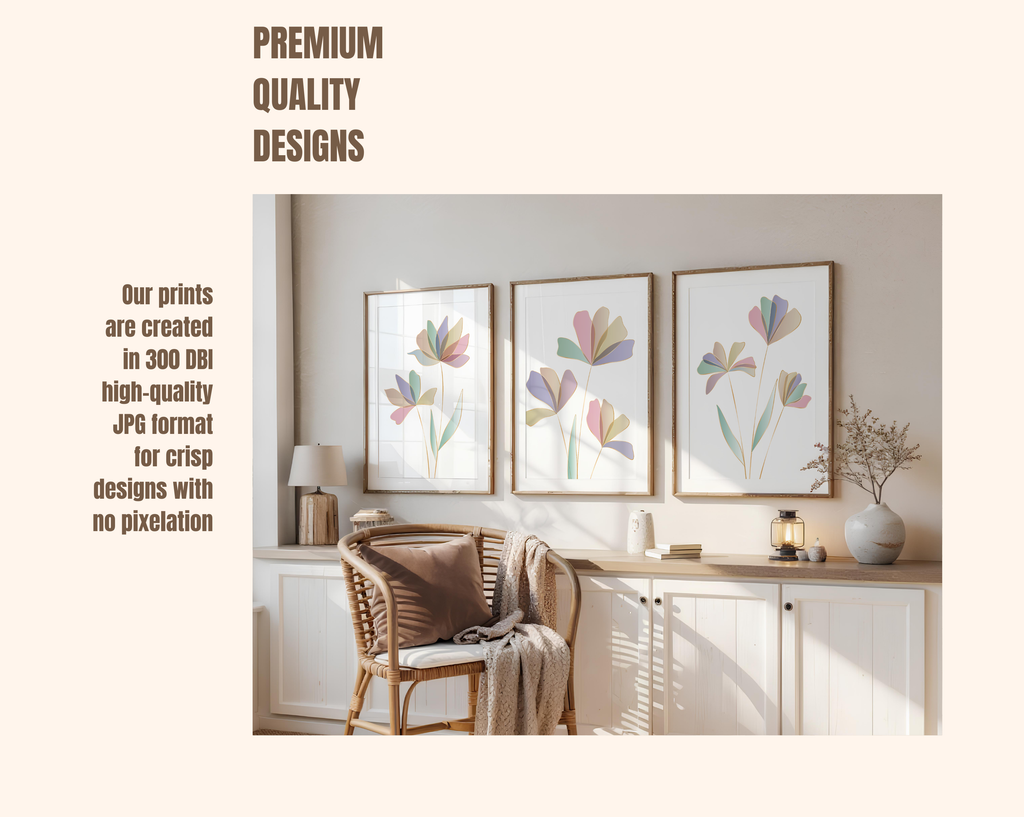 PASTEL BOTANICAL WALL ART SET – MODERN FLORAL LINE PRINTS