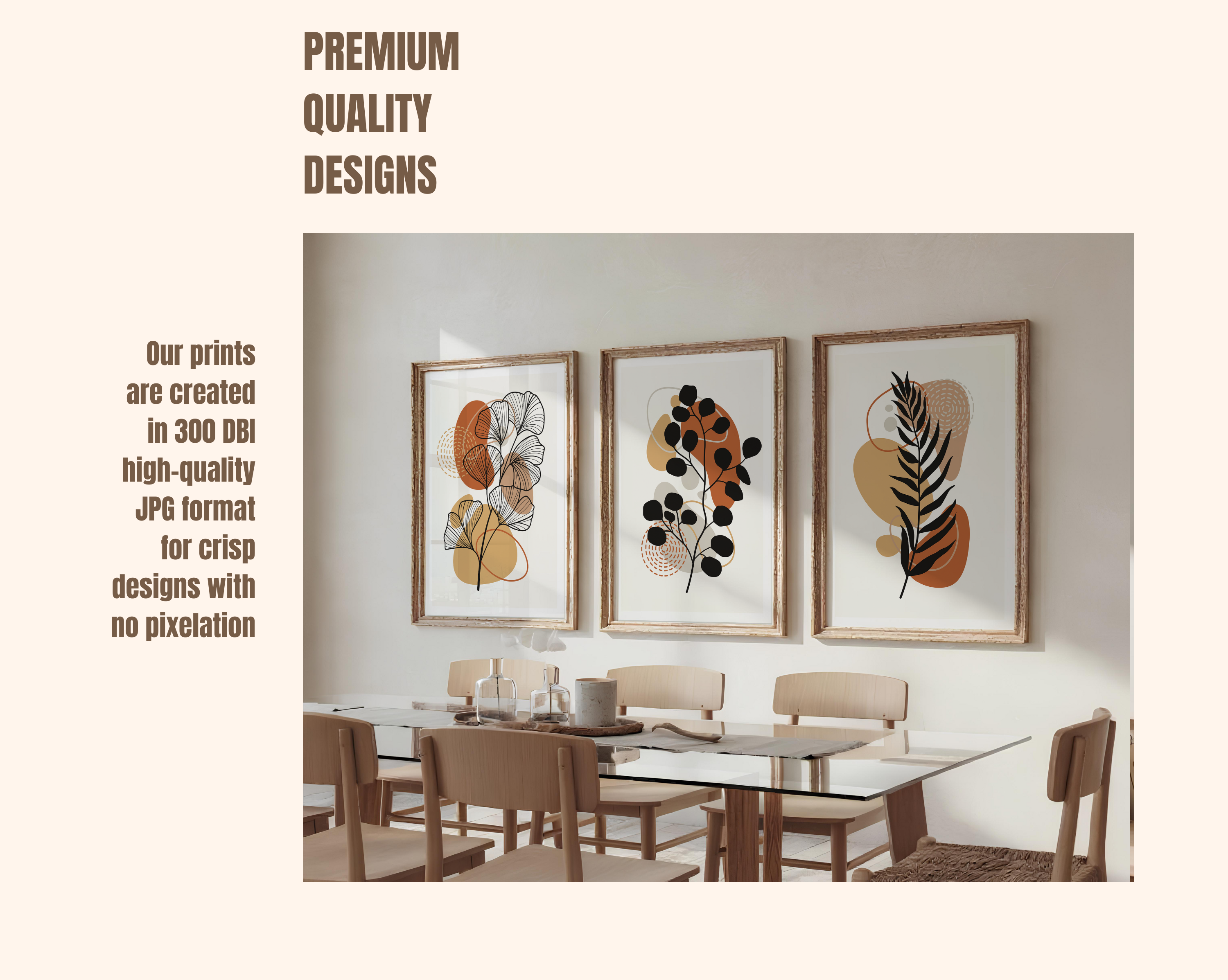 TERRACOTTA BOHO BOTANICAL WALL ART SET – ABSTRACT MID CENTURY