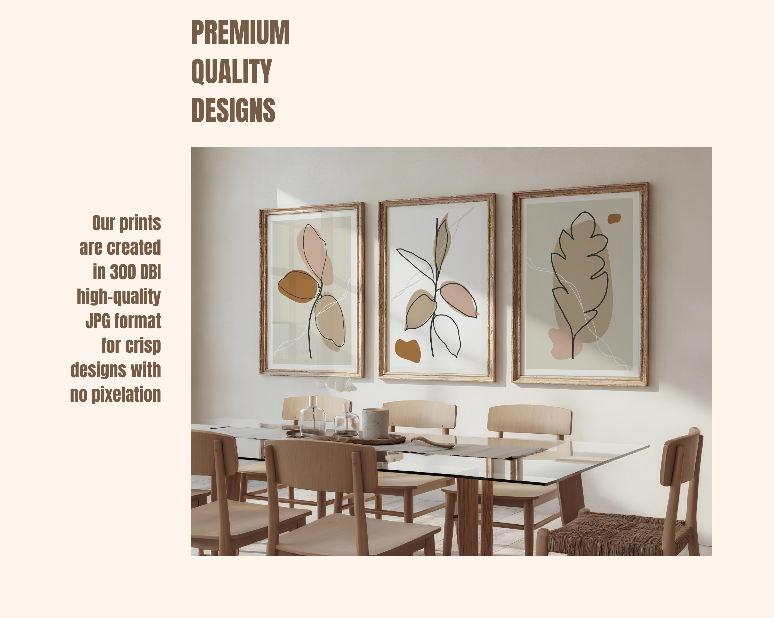 NEUTRAL BOHO LINE ART BOTANICAL WALL ART SET – MINIMAL ABSTRACT LEAF