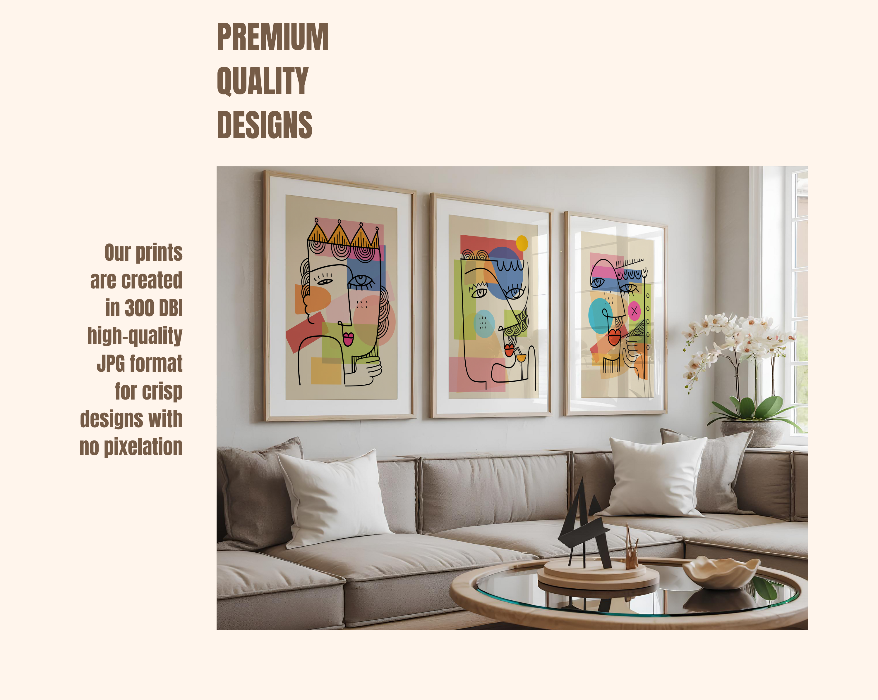 ABSTRACT LINE FACE WALL ART SET – MODERN COLOR BLOCK PORTRAIT PRINTS