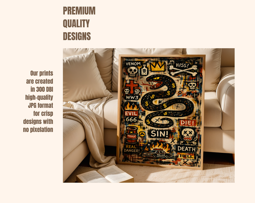 Venom & Sin – Basquiat Inspired Neo-Expressionist Snake Graffiti Wall Art