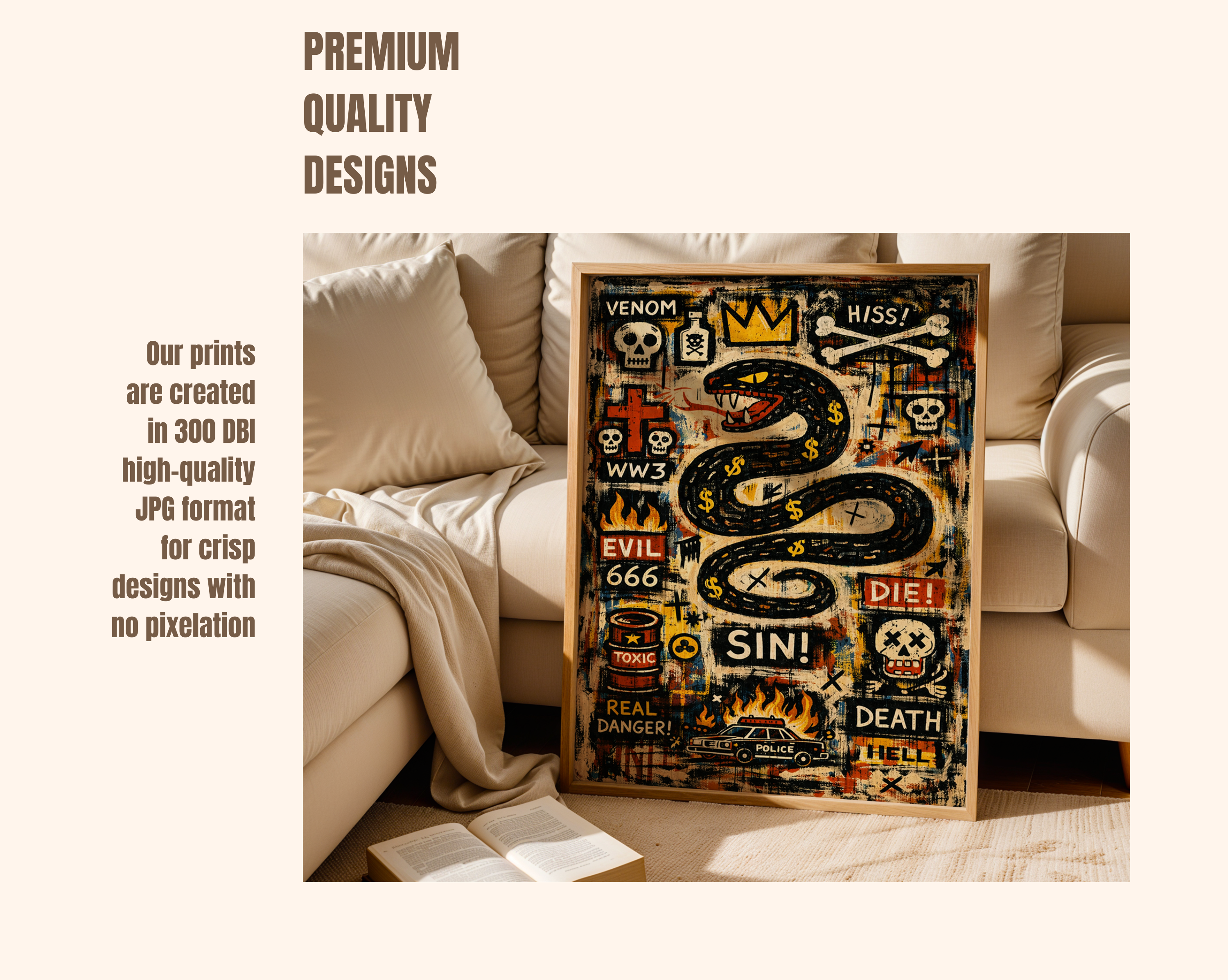 Venom & Sin – Basquiat Inspired Neo-Expressionist Snake Graffiti Wall Art