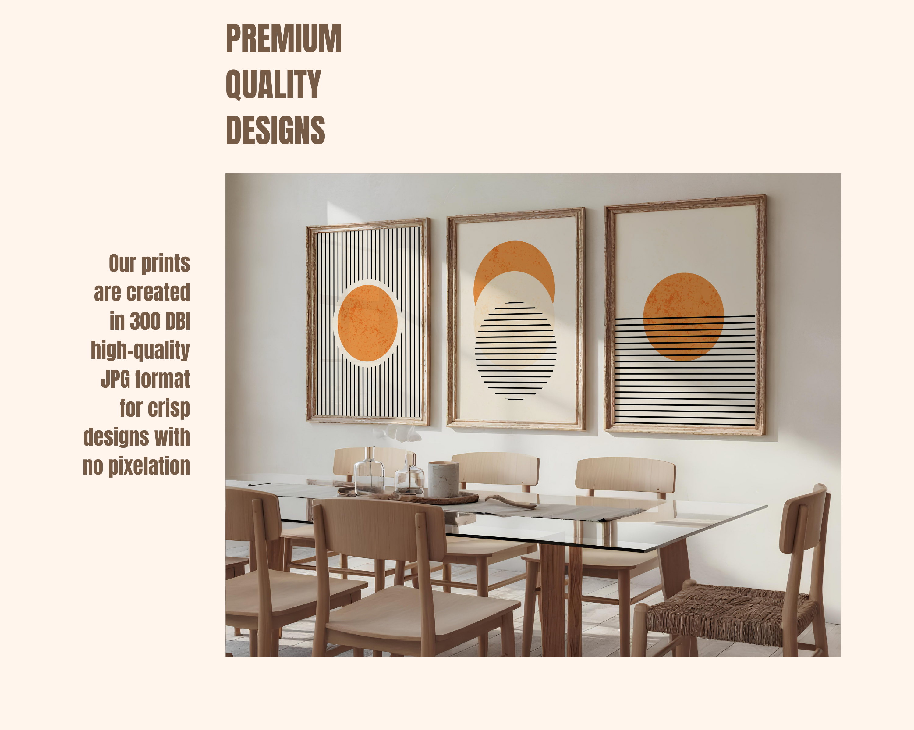 MID-CENTURY BOHO SUN WALL ART SET – MINIMAL GEOMETRIC ORANGE ABSTRACT PRINTS